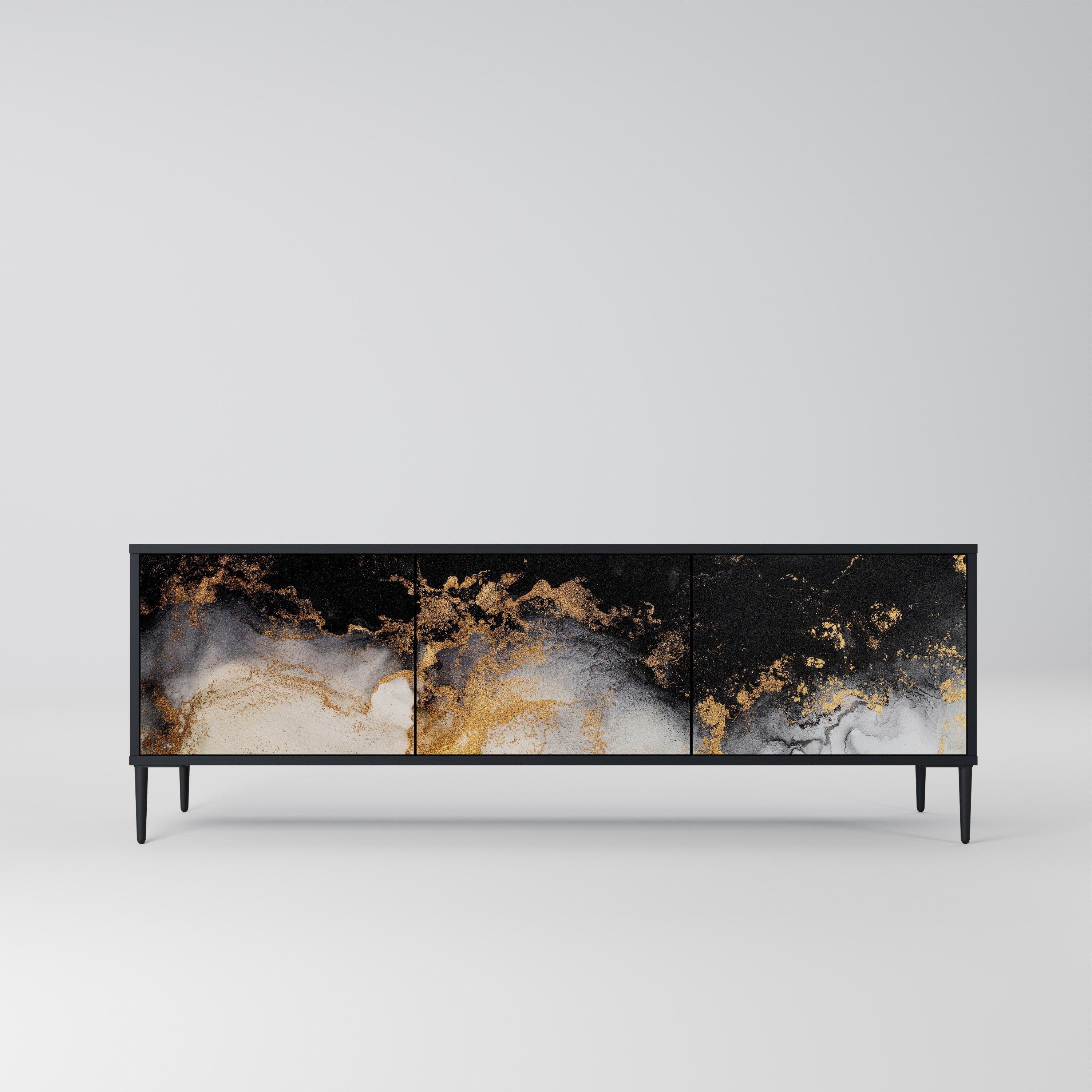 MARBLE OF TOMMORROW 3-Door TV Stand in Black Finish