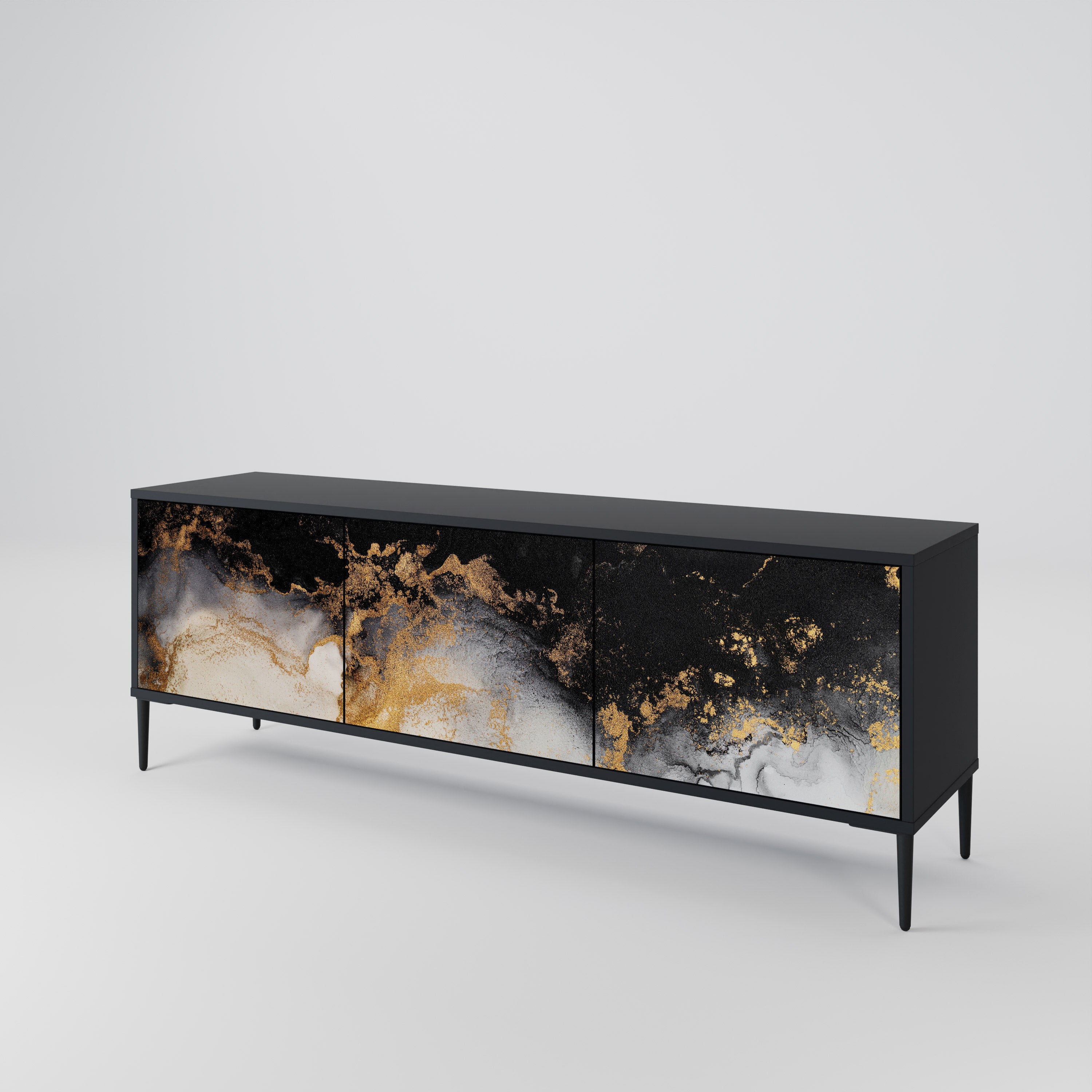 MARBLE OF TOMMORROW 3-Door TV Stand in Black Finish