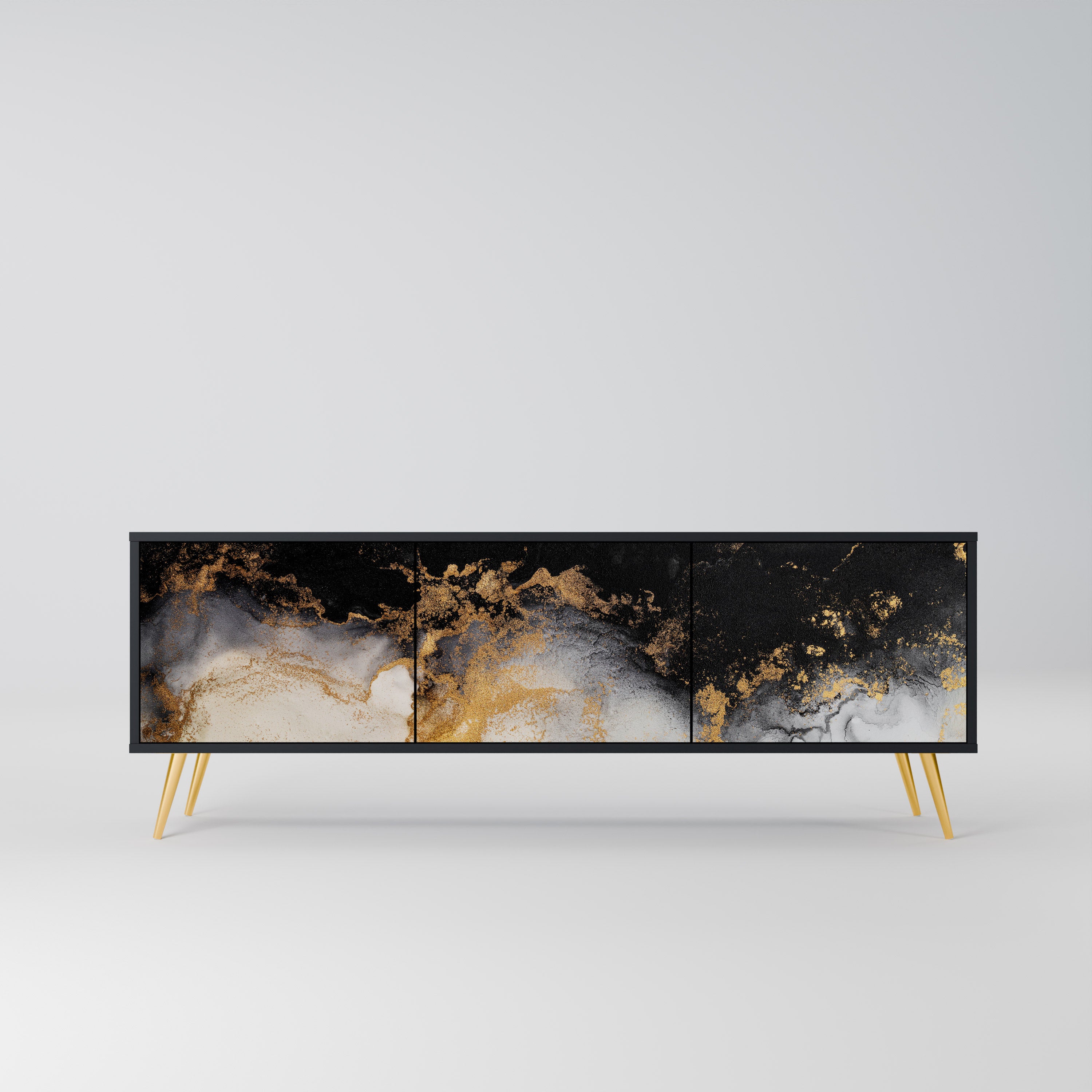 MARBLE OF TOMMORROW 3-Door TV Stand in Black Finish