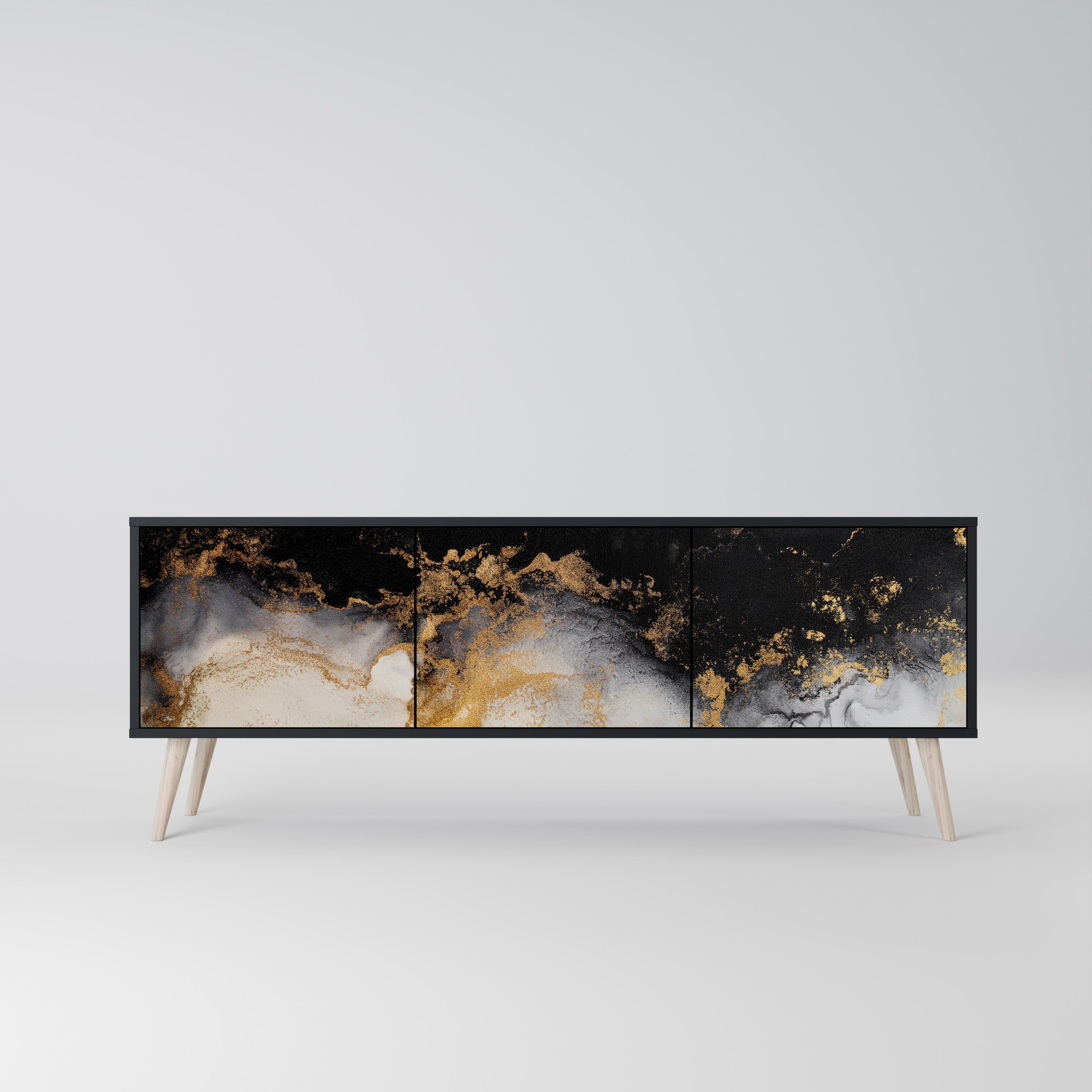 MARBLE OF TOMMORROW 3-Door TV Stand in Black Finish