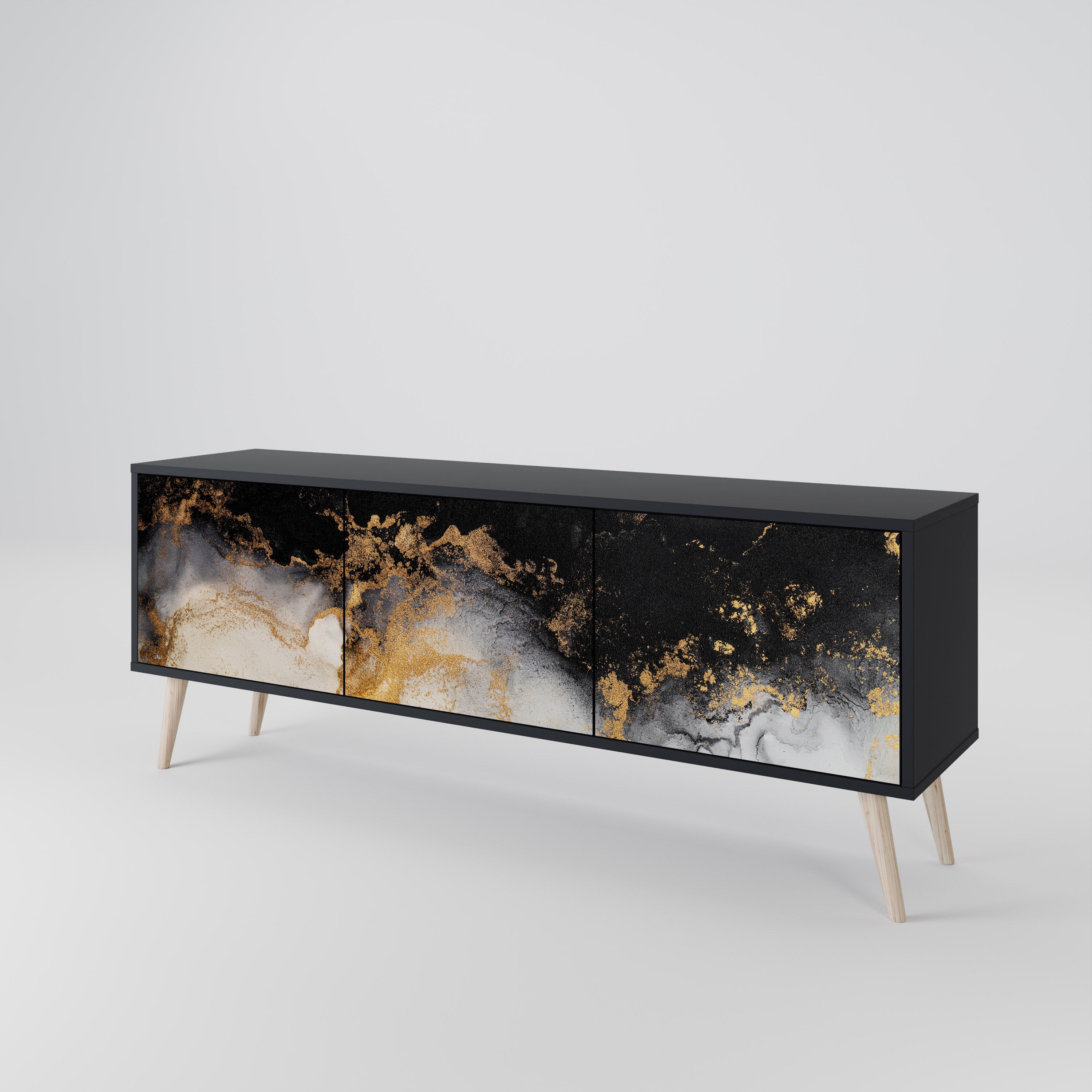 MARBLE OF TOMMORROW 3-Door TV Stand in Black Finish
