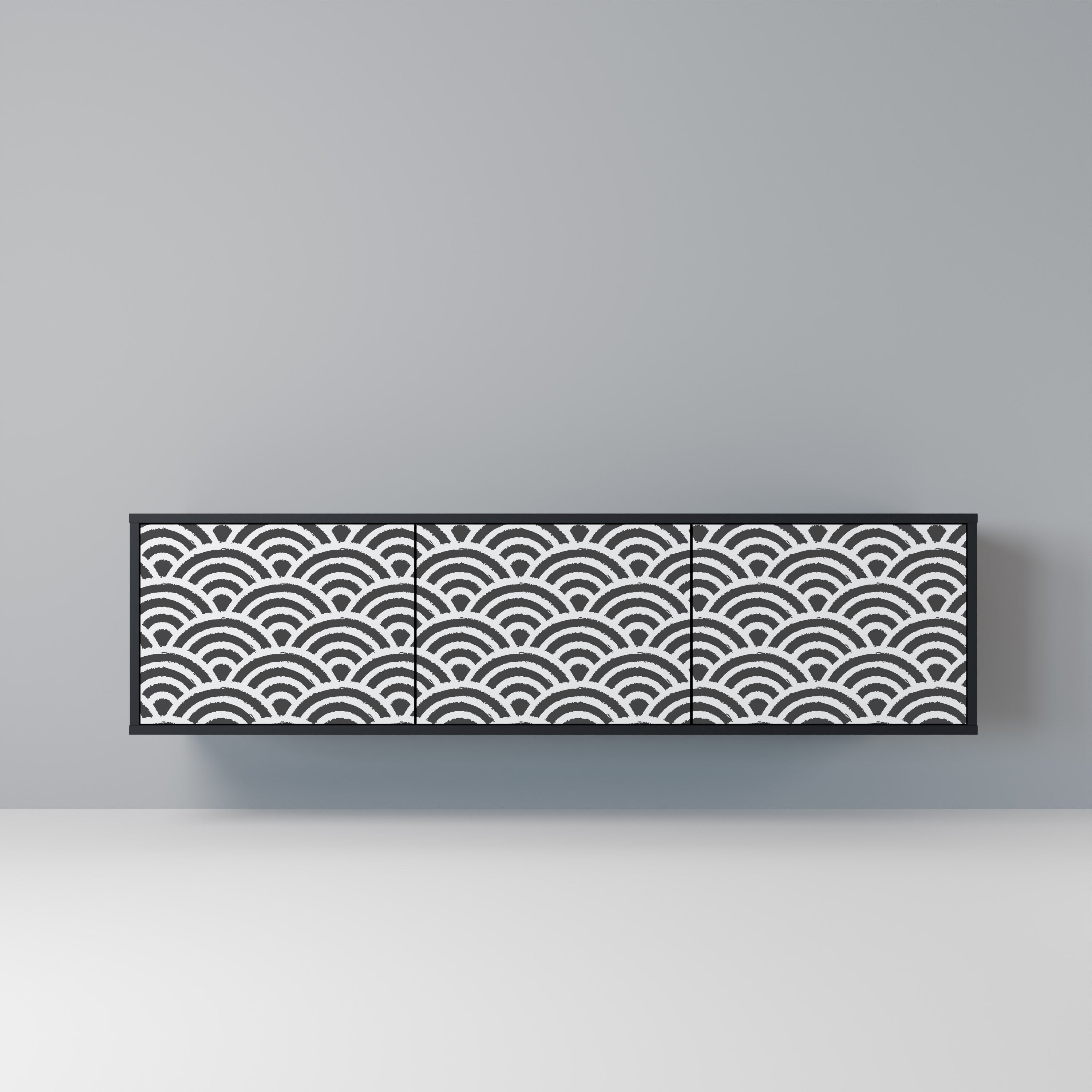 GLOOMY HOST 3-Door TV Stand in Black Finish