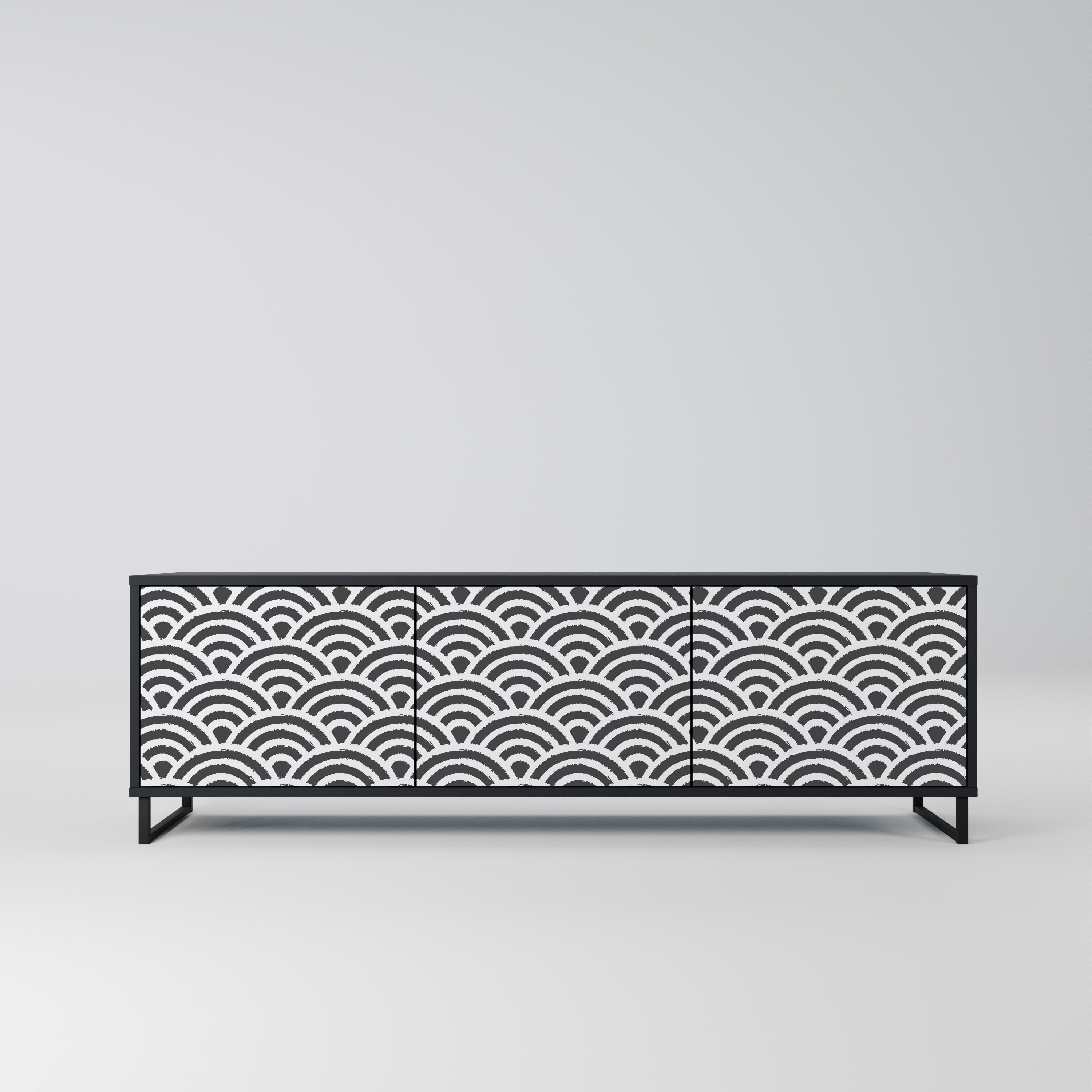 GLOOMY HOST 3-Door TV Stand in Black Finish