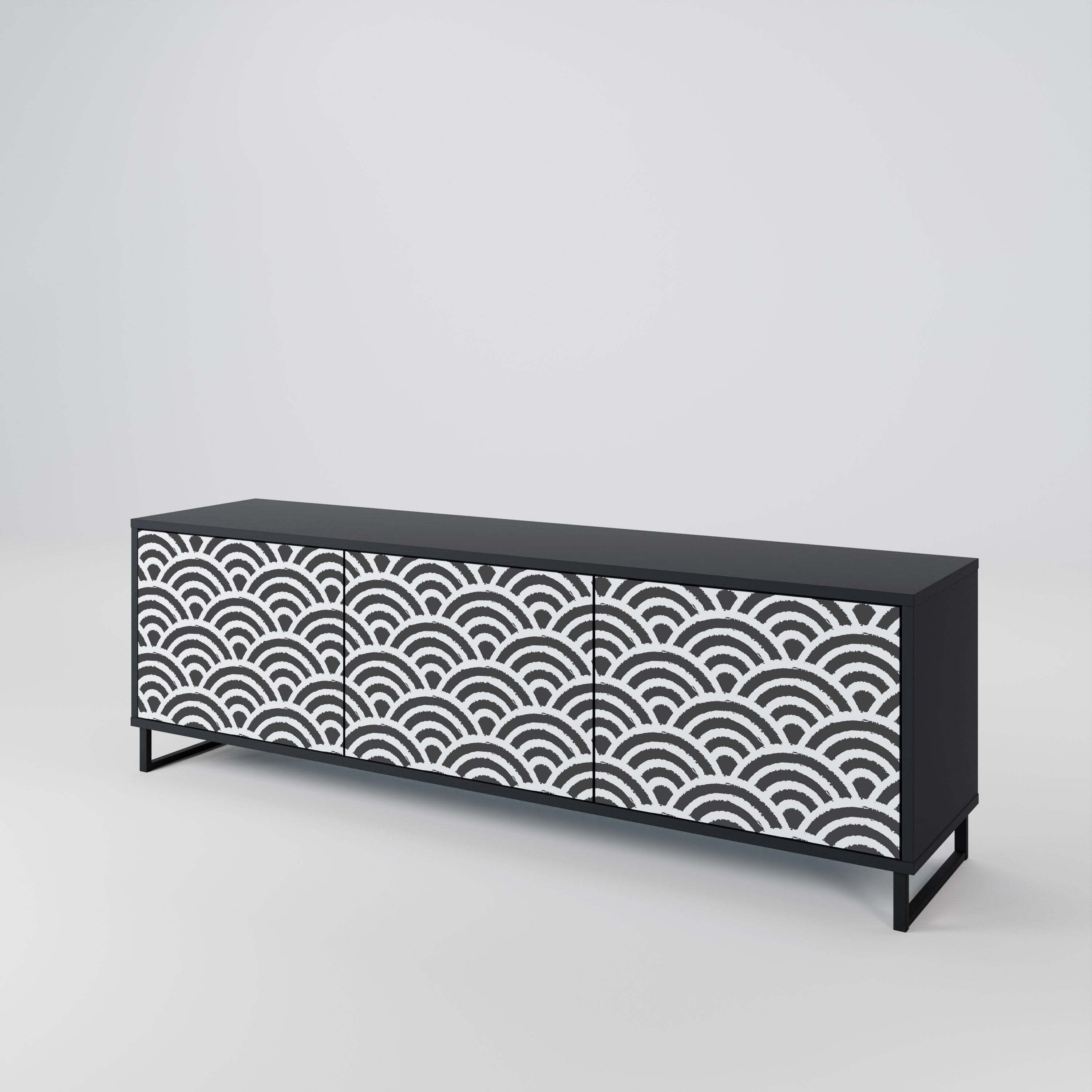 GLOOMY HOST 3-Door TV Stand in Black Finish