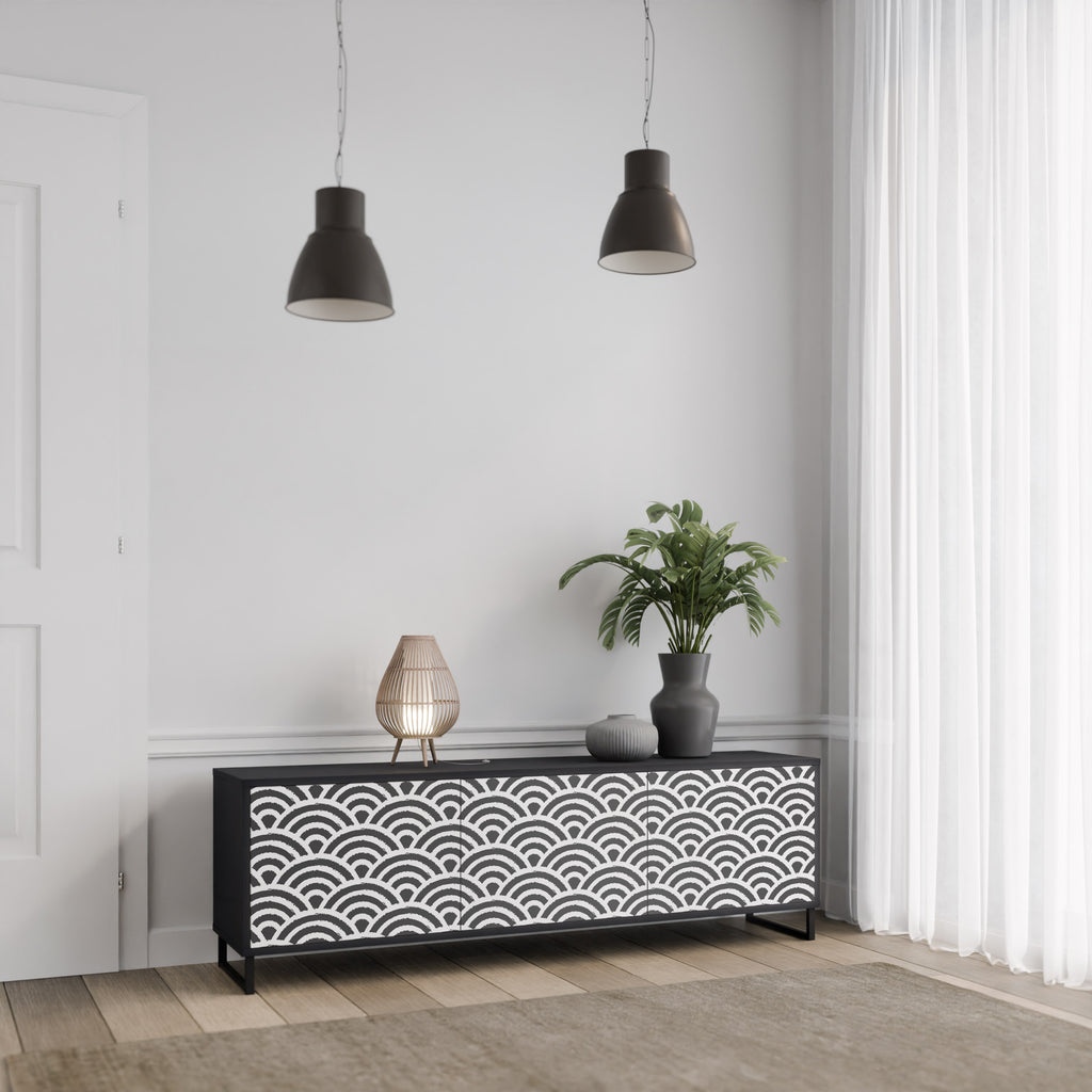 GLOOMY HOST 3-Door TV Stand in Black Finish