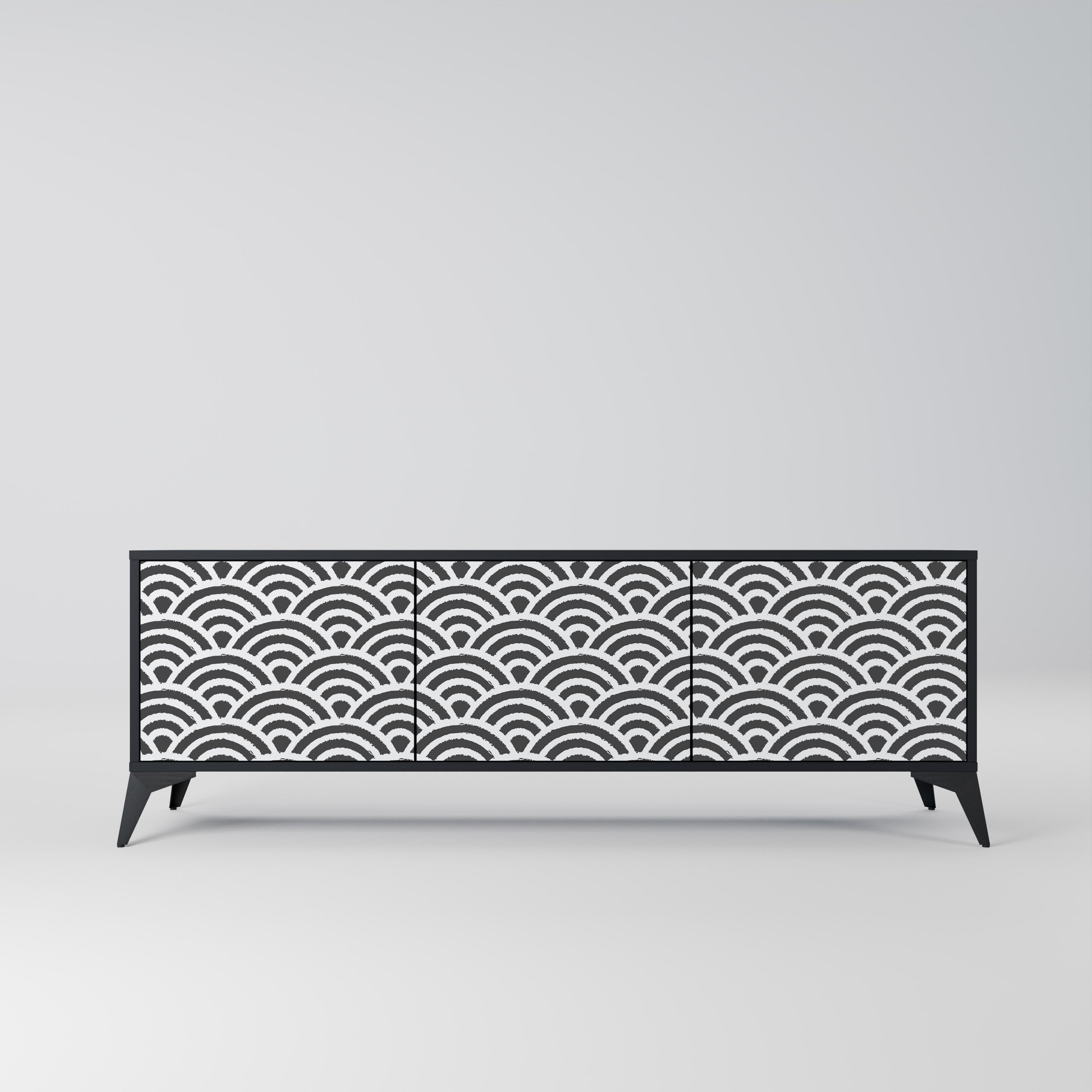 GLOOMY HOST 3-Door TV Stand in Black Finish