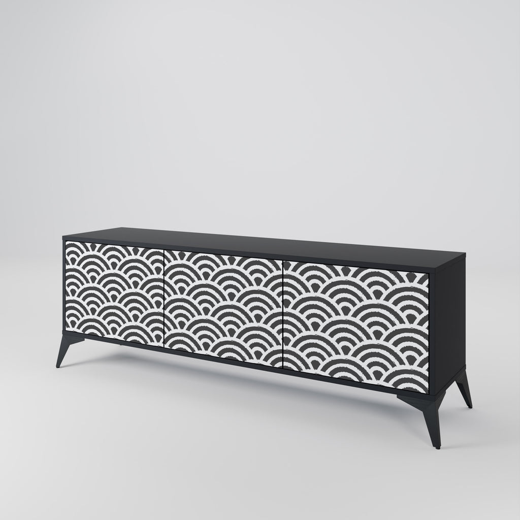 GLOOMY HOST 3-Door TV Stand in Black Finish