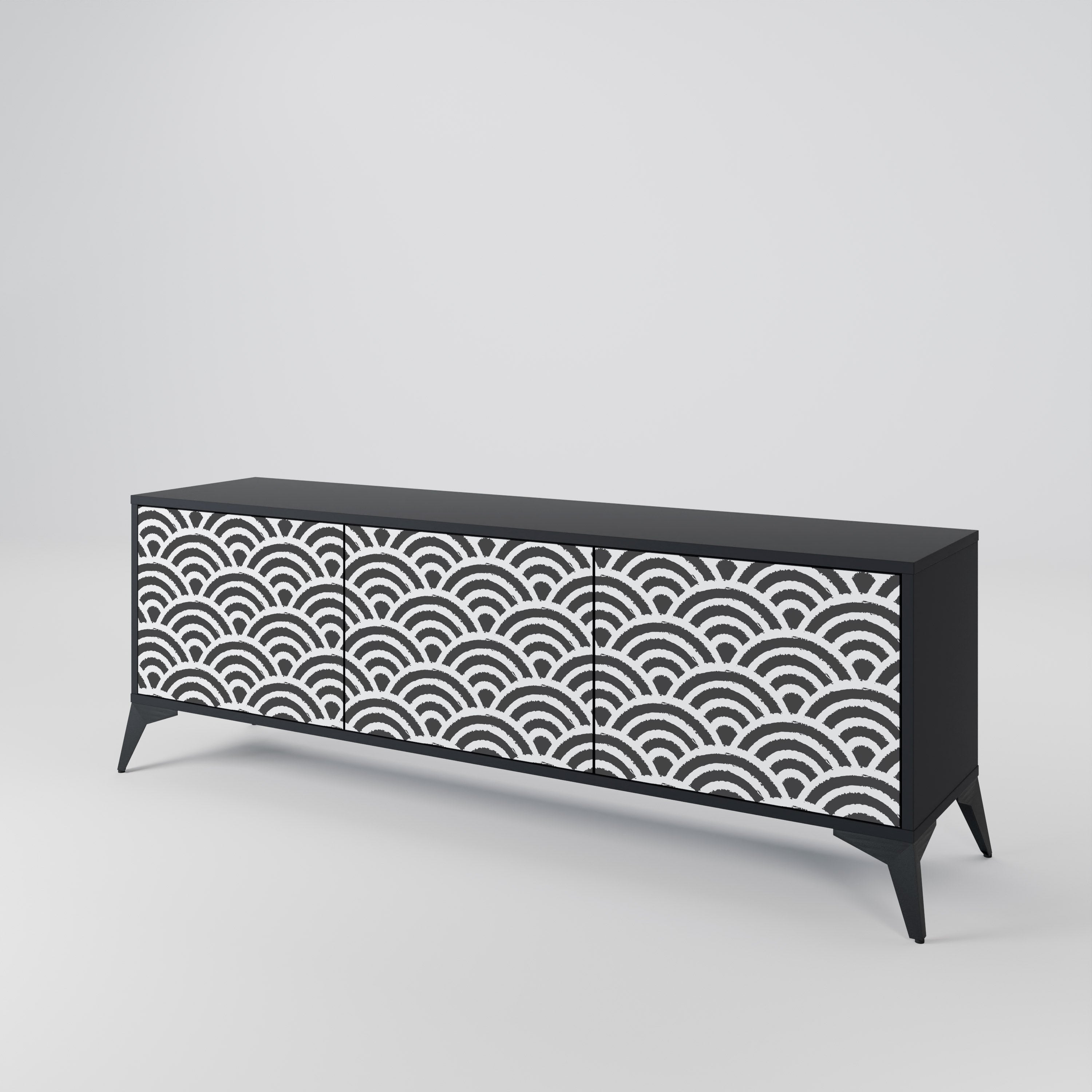 GLOOMY HOST 3-Door TV Stand in Black Finish