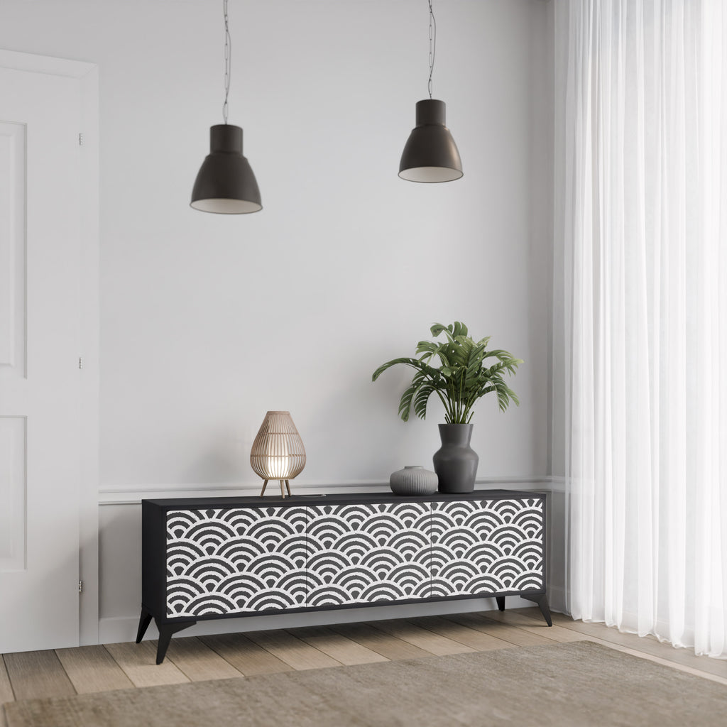 GLOOMY HOST 3-Door TV Stand in Black Finish