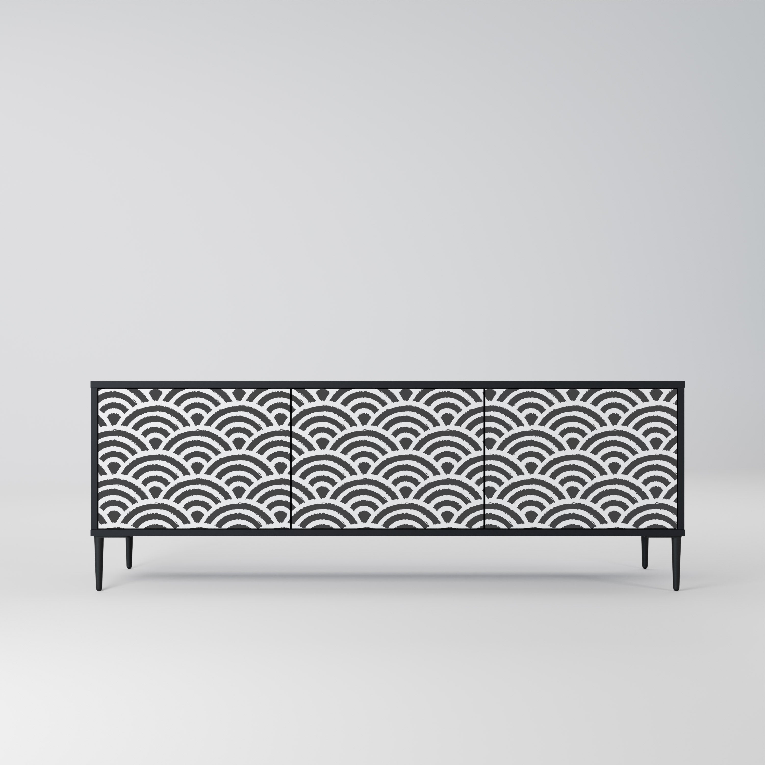 GLOOMY HOST 3-Door TV Stand in Black Finish