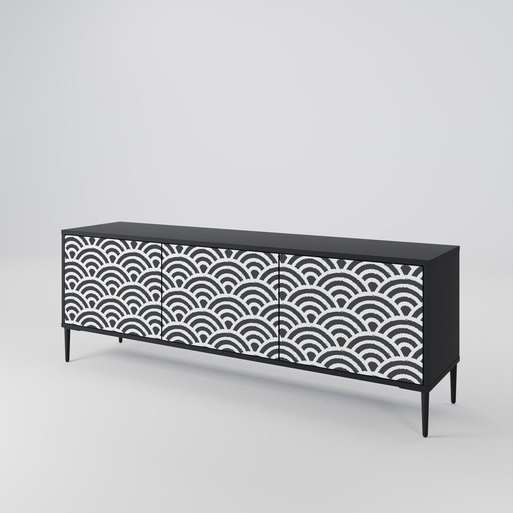 GLOOMY HOST 3-Door TV Stand in Black Finish