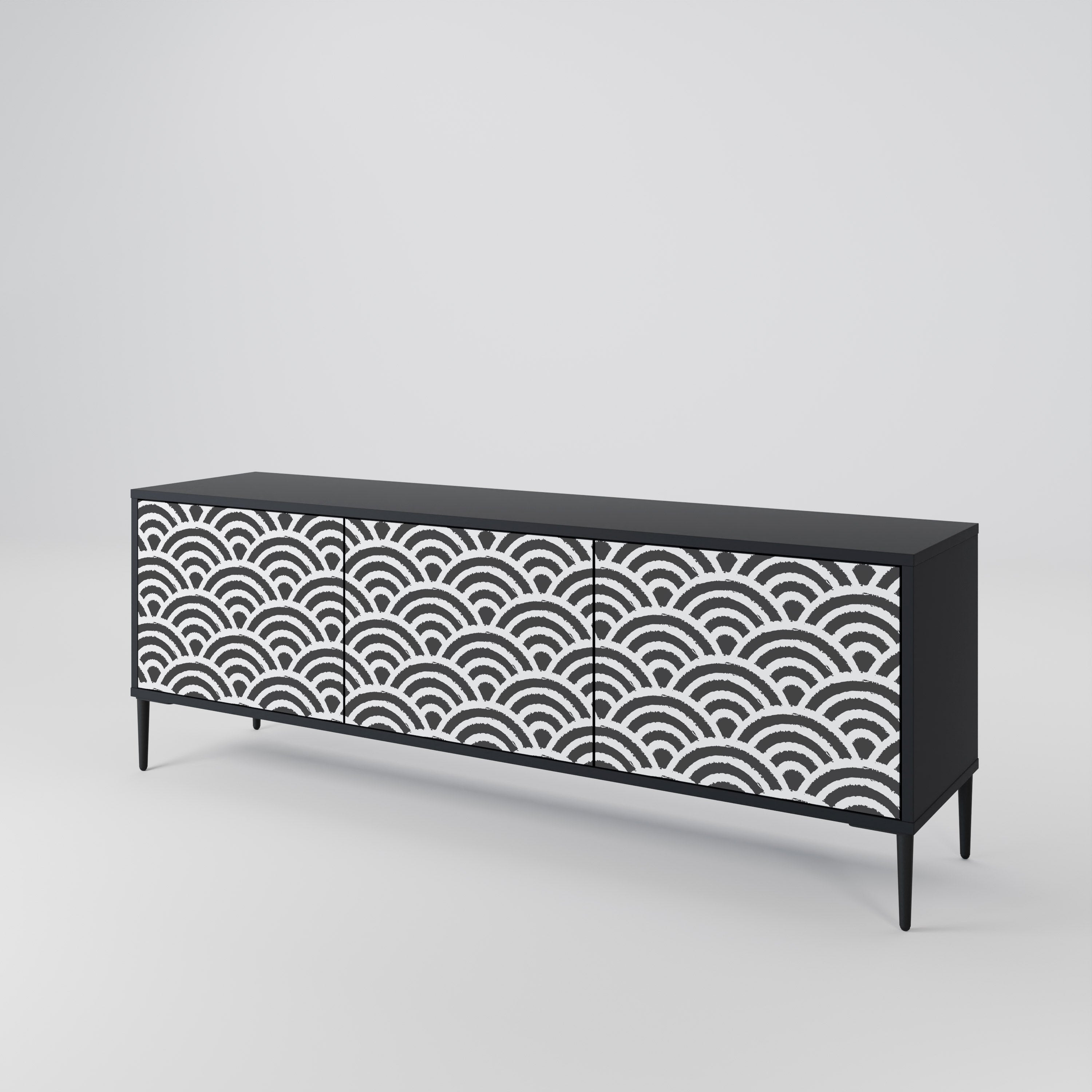 GLOOMY HOST 3-Door TV Stand in Black Finish