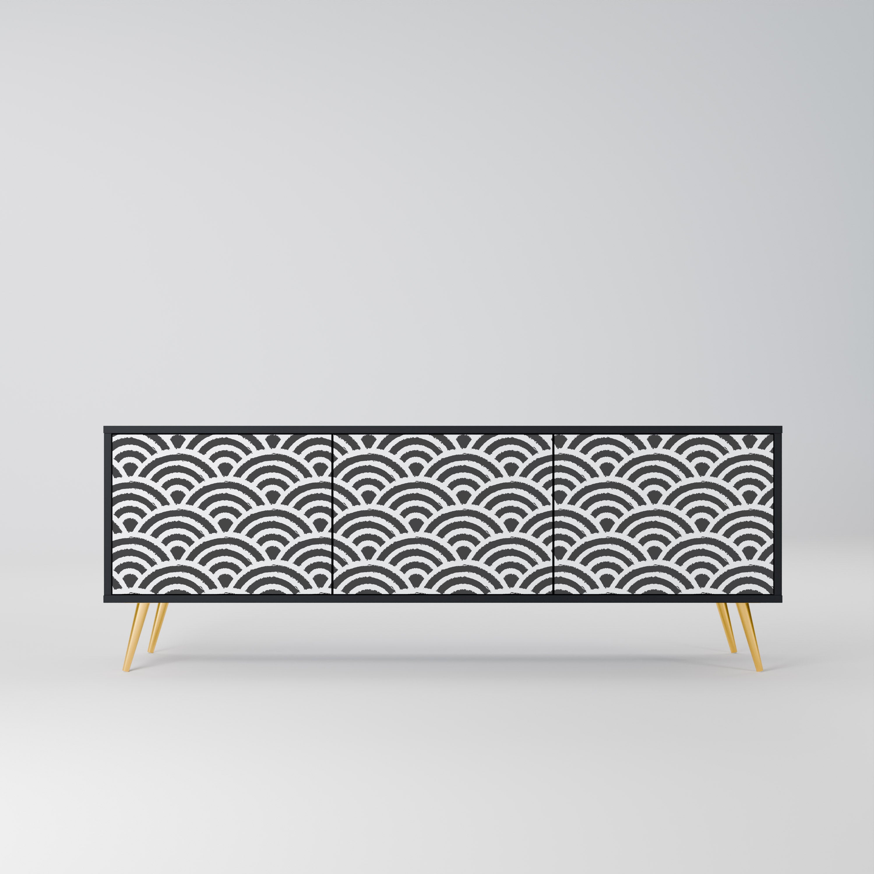 GLOOMY HOST 3-Door TV Stand in Black Finish