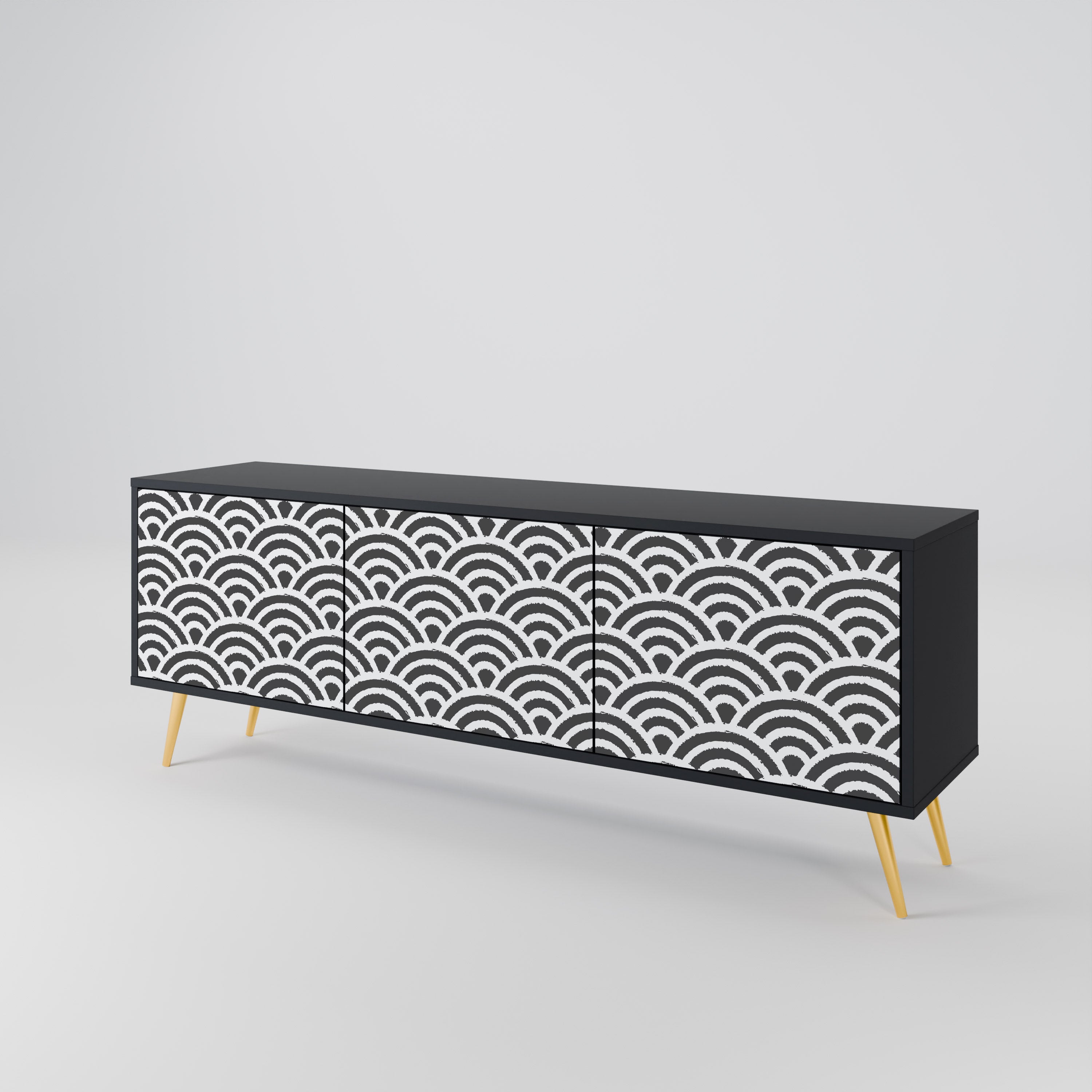 GLOOMY HOST 3-Door TV Stand in Black Finish