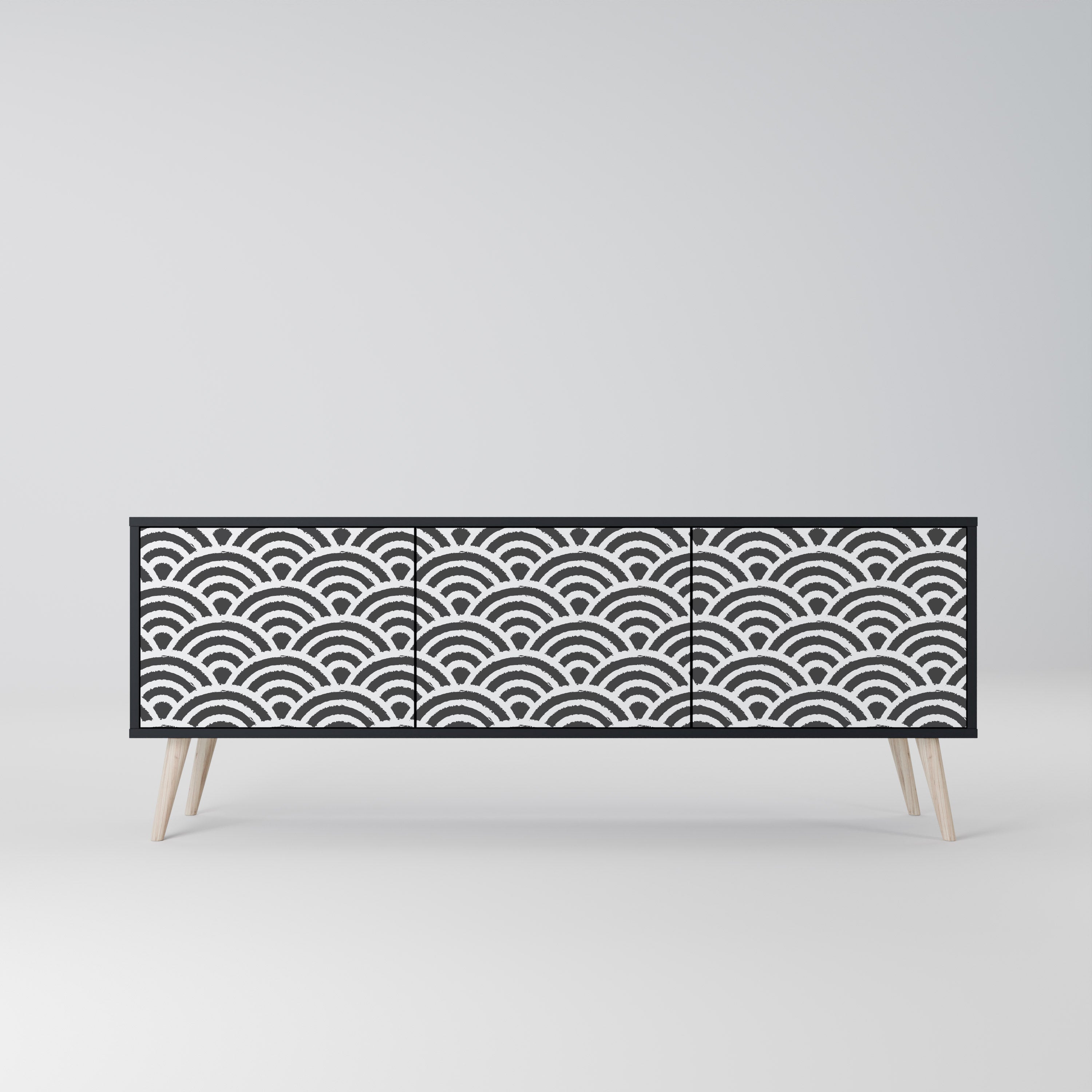 GLOOMY HOST 3-Door TV Stand in Black Finish