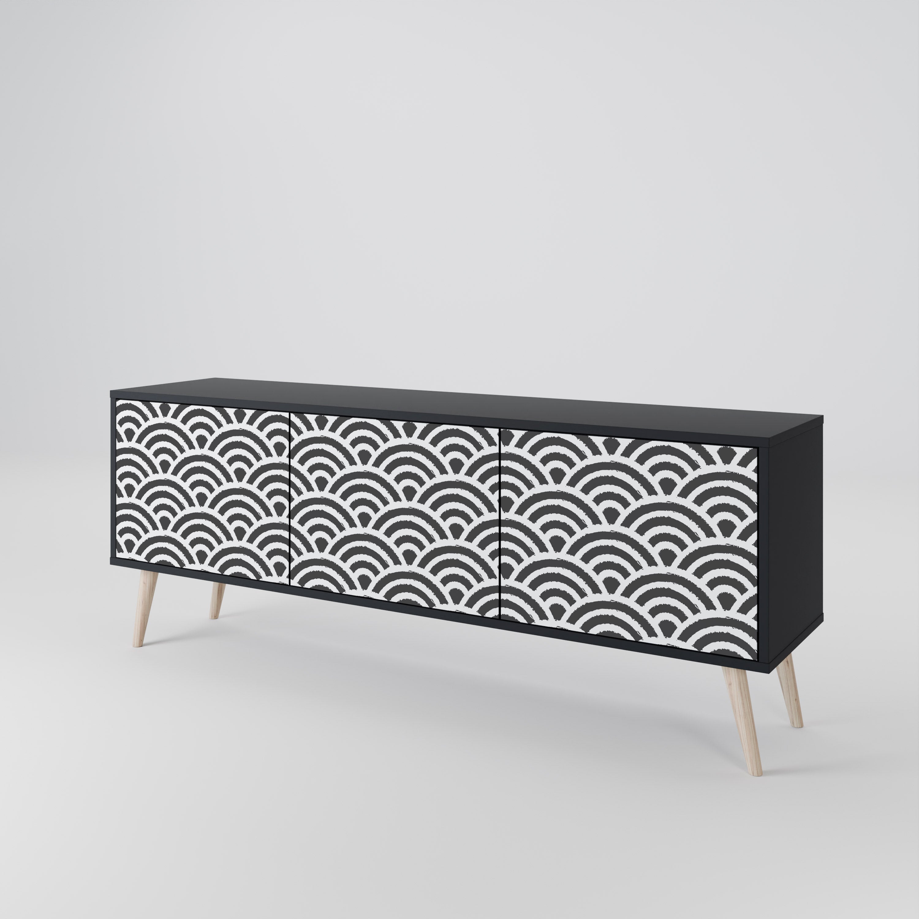 GLOOMY HOST 3-Door TV Stand in Black Finish
