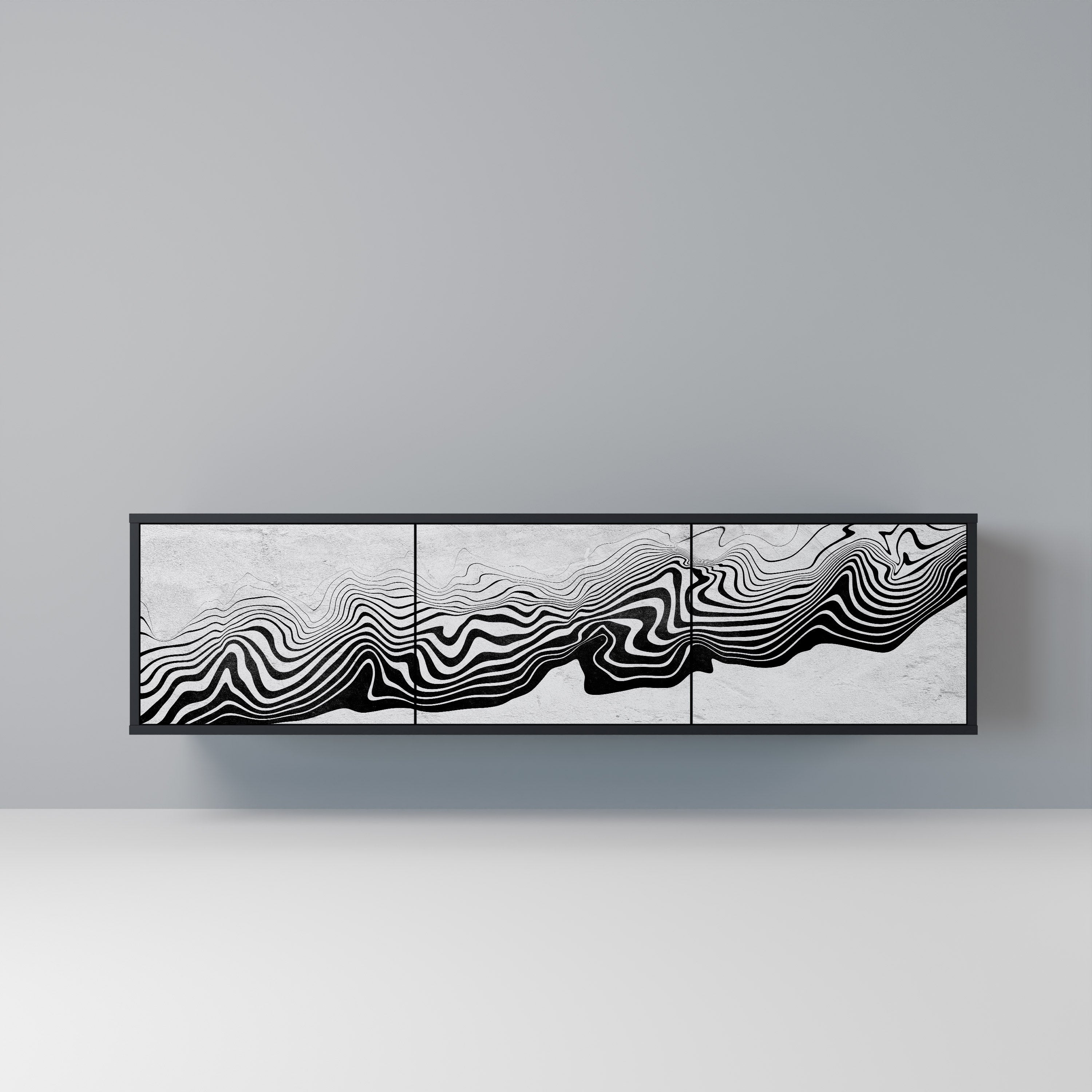 MONOCHROME MIRAGE 3-Door TV Stand in Black Finish