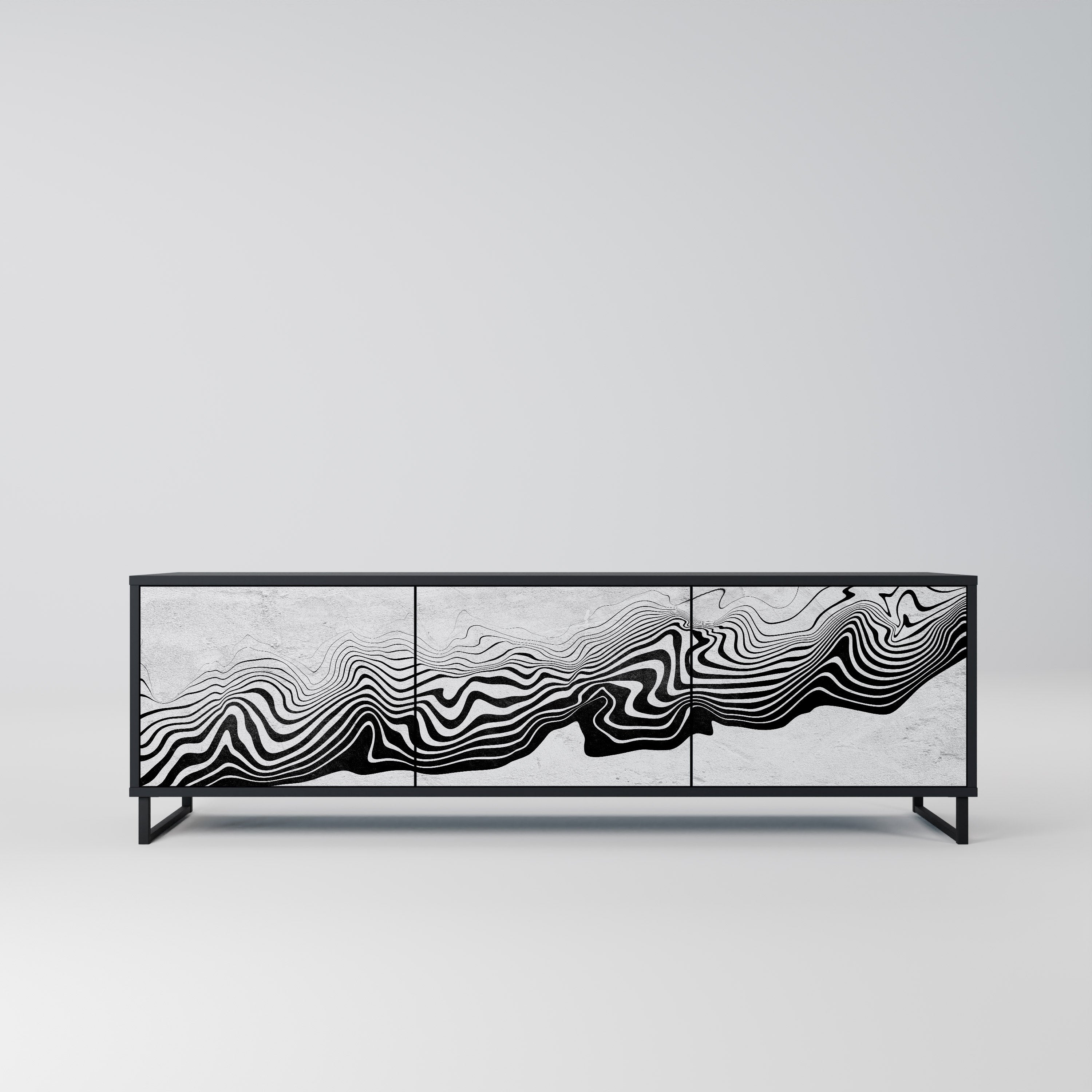 MONOCHROME MIRAGE 3-Door TV Stand in Black Finish