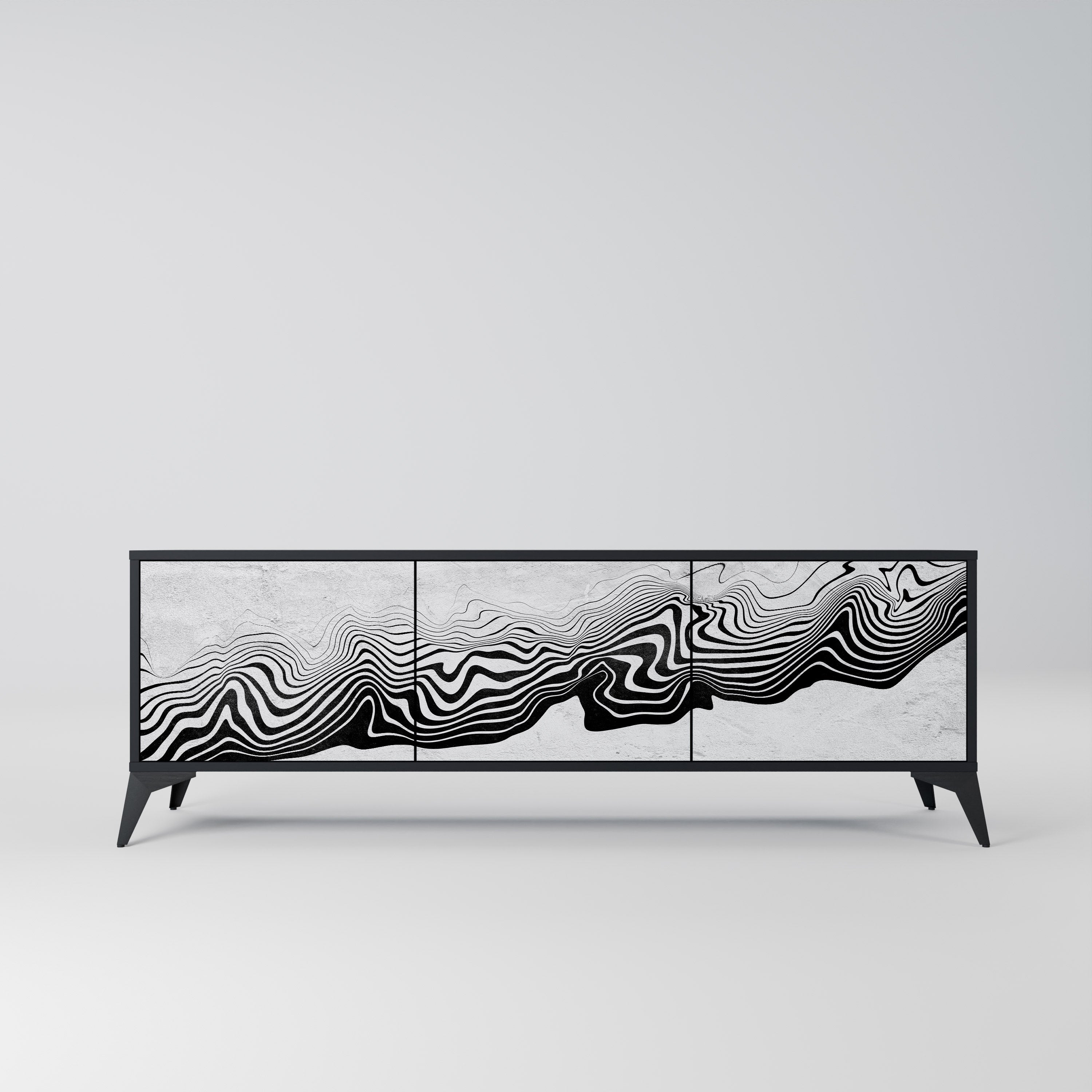 MONOCHROME MIRAGE 3-Door TV Stand in Black Finish
