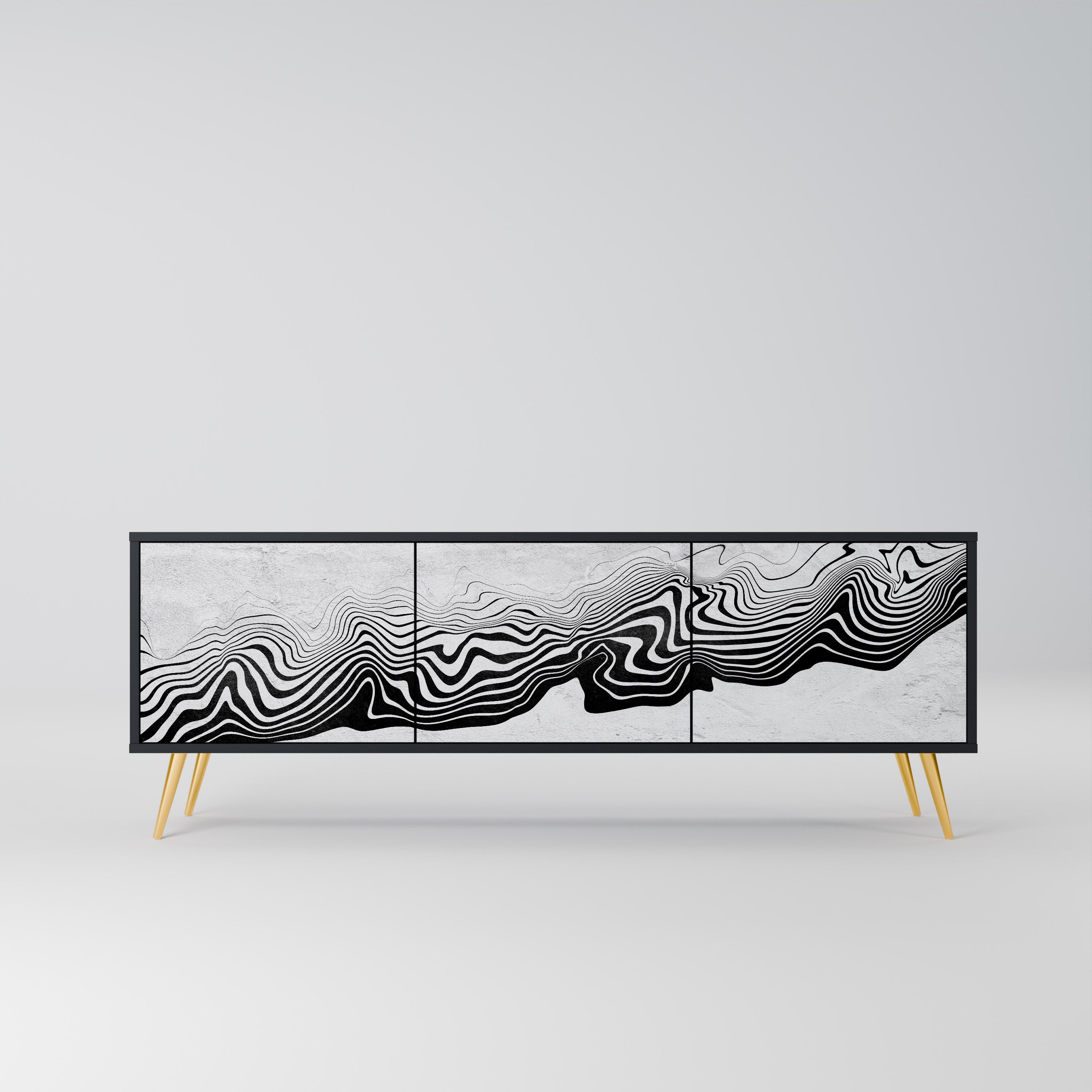 MONOCHROME MIRAGE 3-Door TV Stand in Black Finish