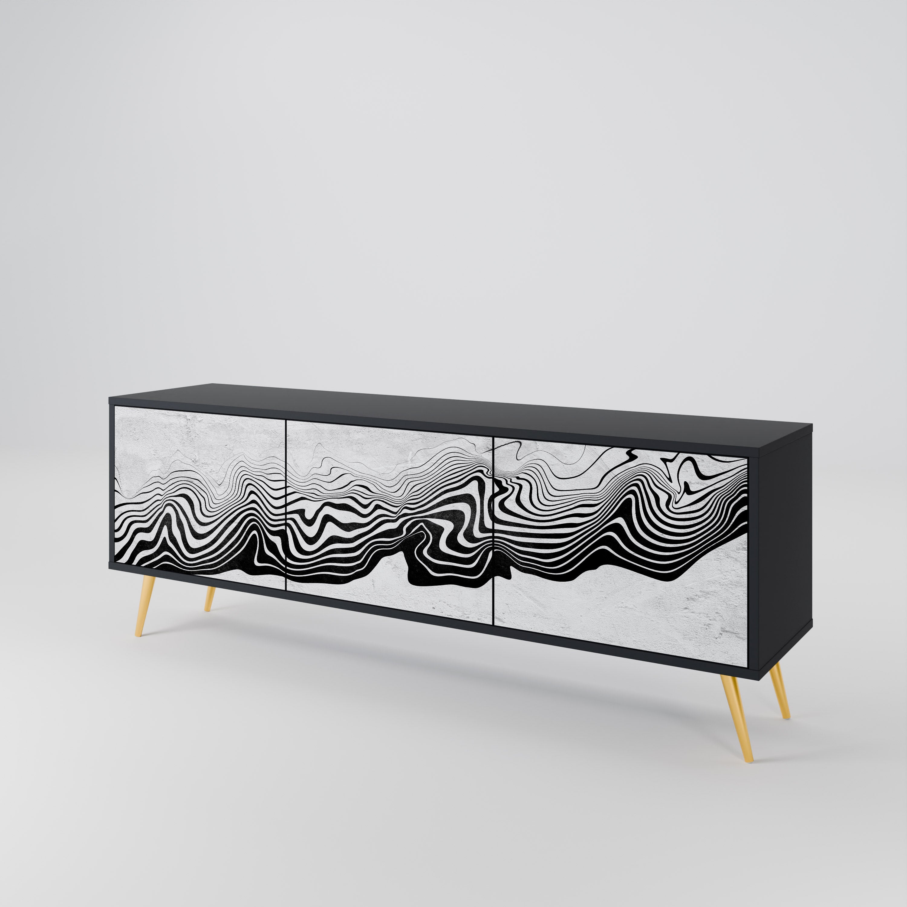MONOCHROME MIRAGE 3-Door TV Stand in Black Finish