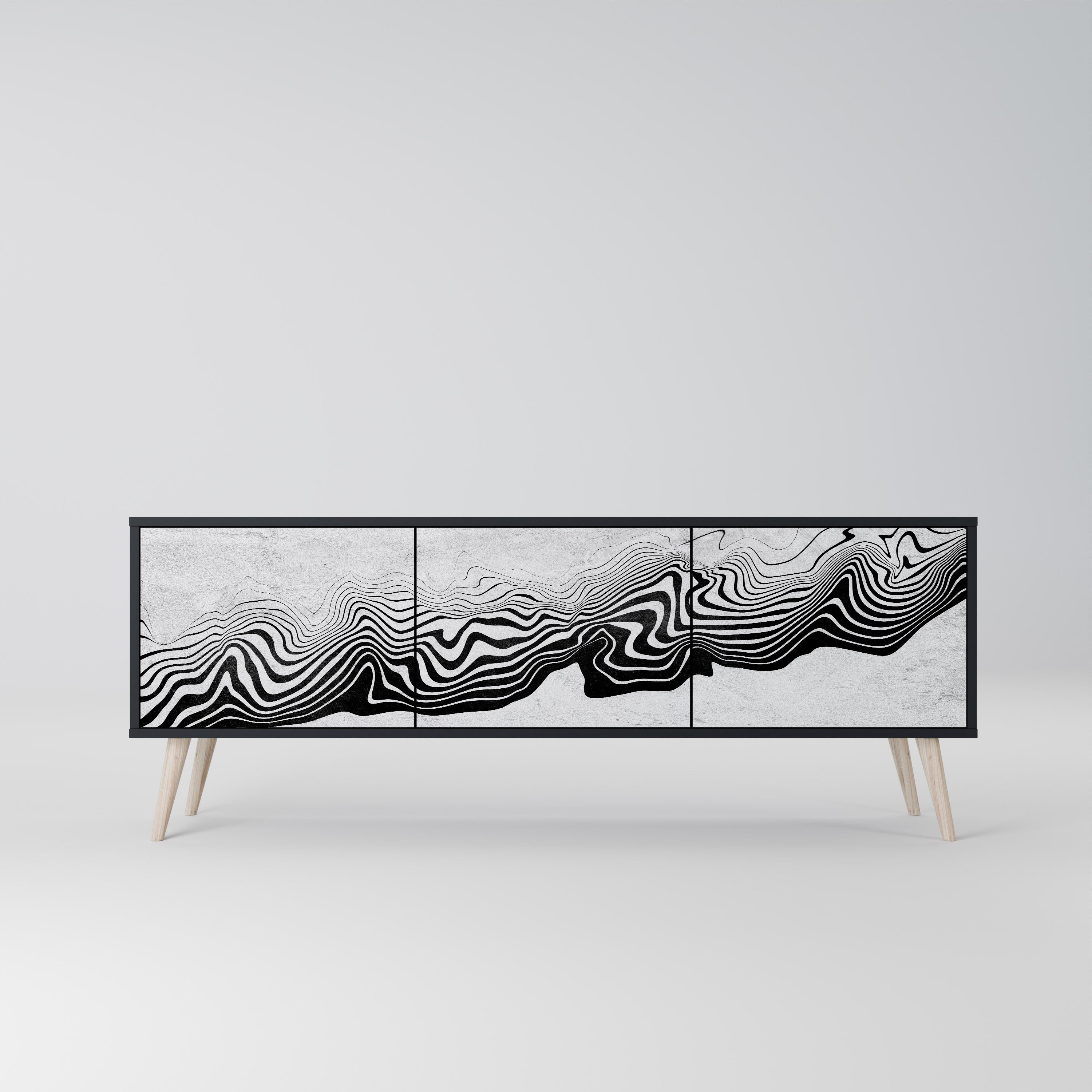 MONOCHROME MIRAGE 3-Door TV Stand in Black Finish