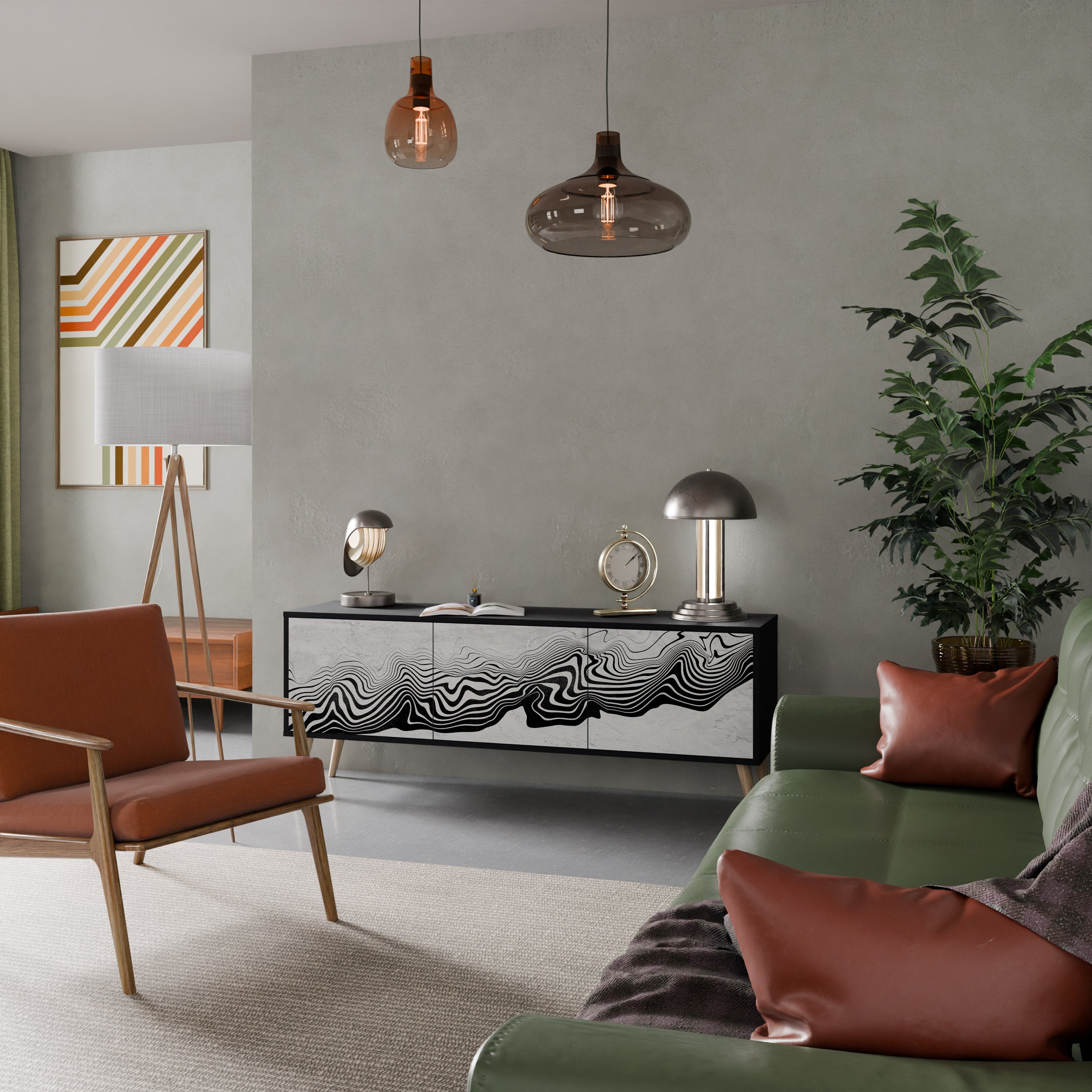 MONOCHROME MIRAGE 3-Door TV Stand in Black Finish