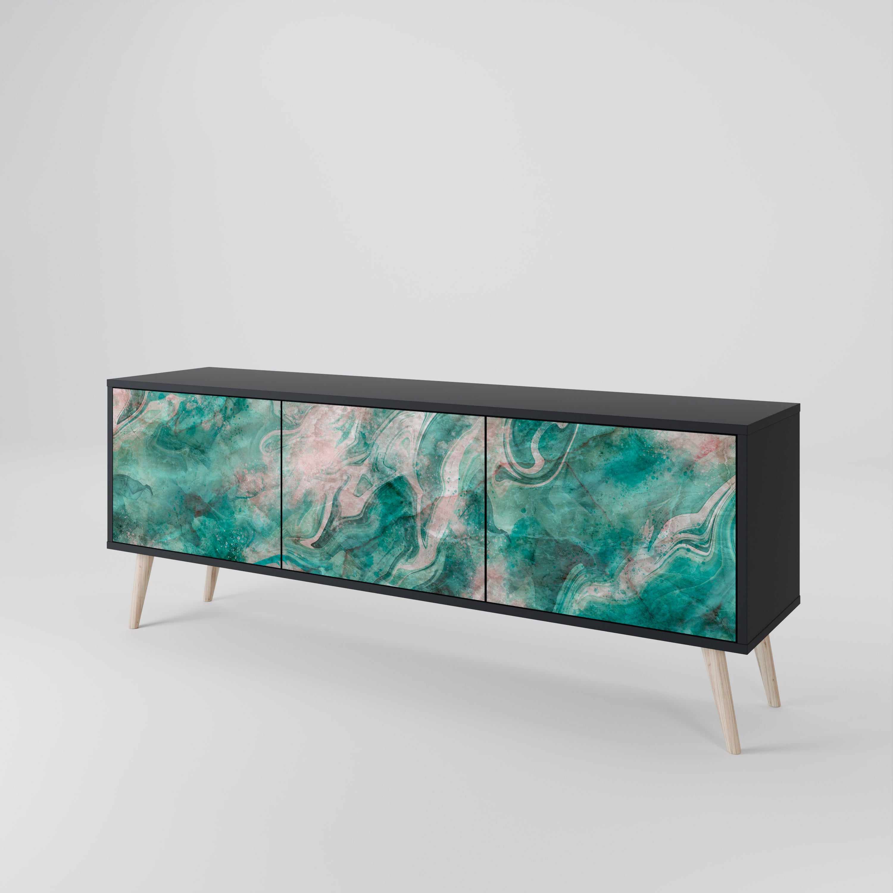 ABSTRACT ALCHEMY 3-Door TV Stand in Black Finish