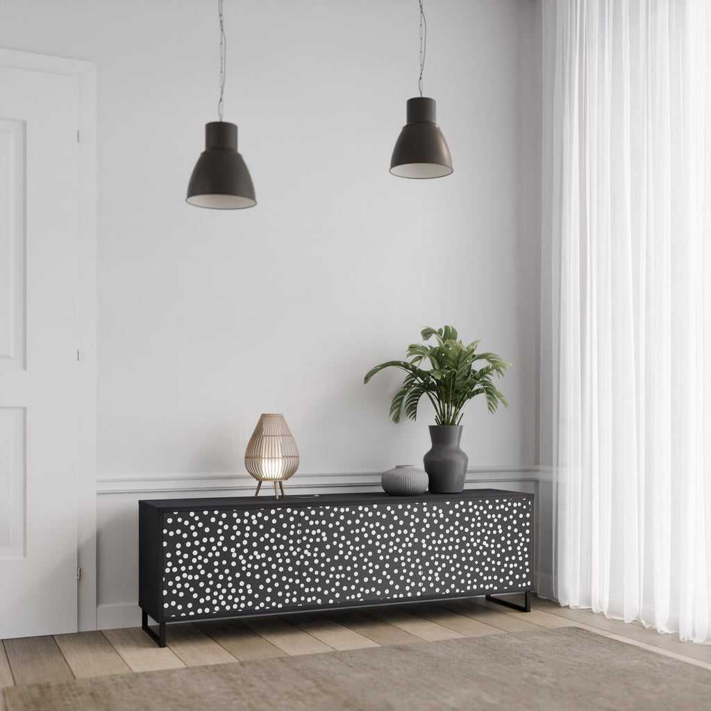 BLINDING LIGHTS 3-Door TV Stand in Black Finish