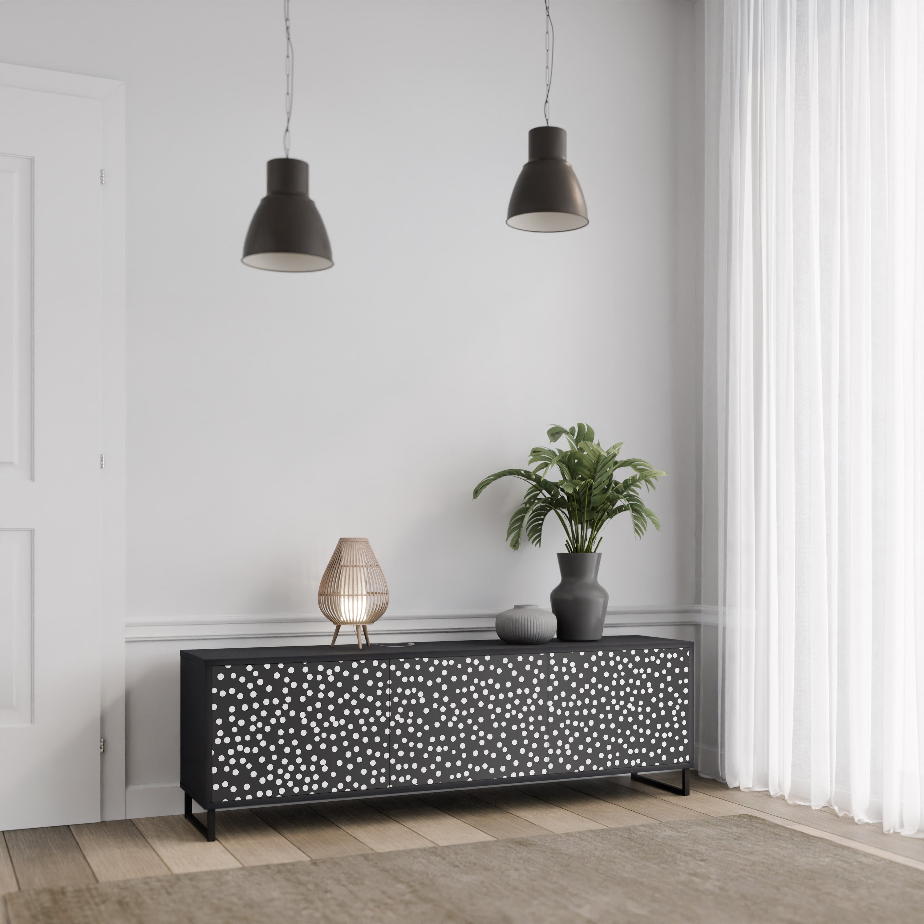 BLINDING LIGHTS 3-Door TV Stand in Black Finish