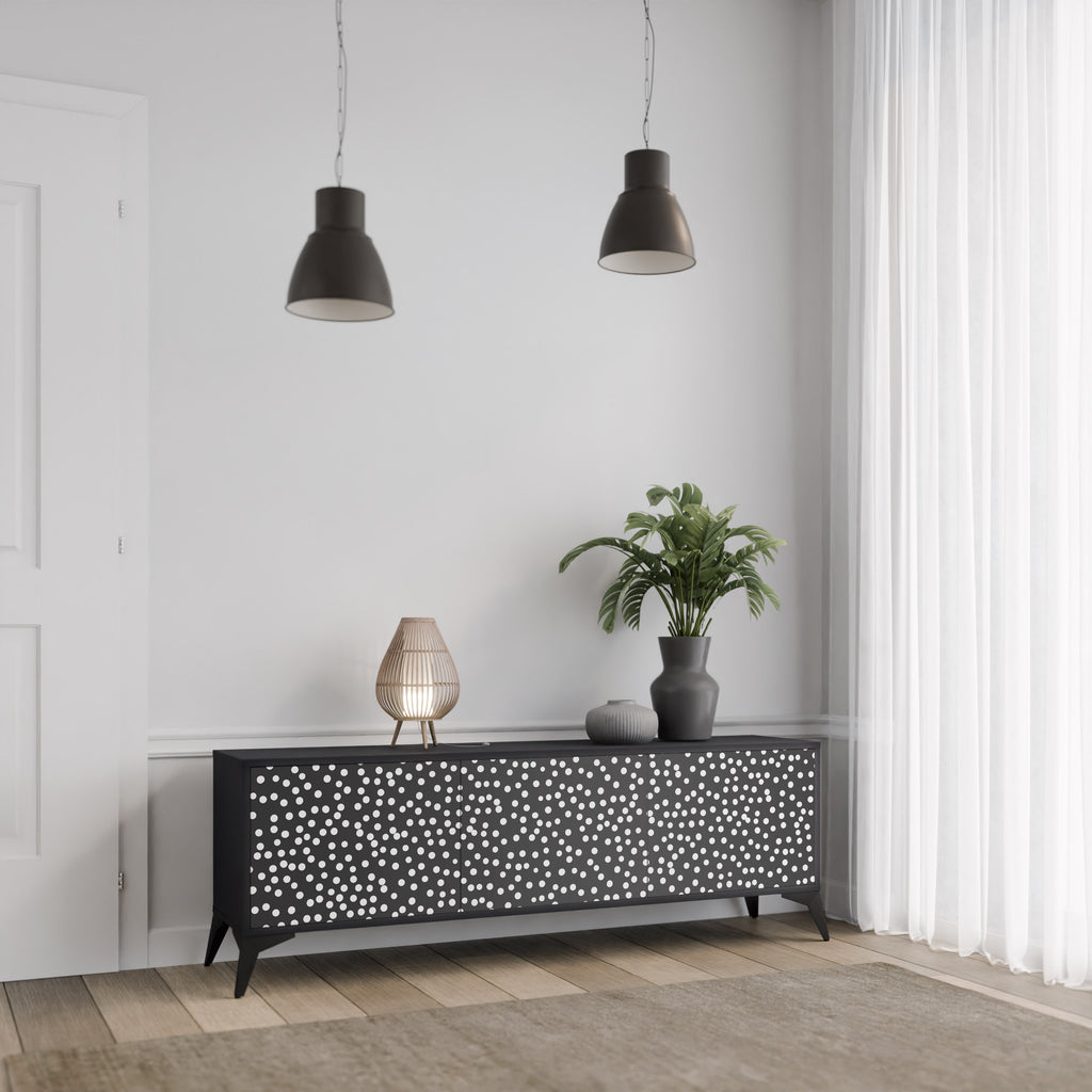 BLINDING LIGHTS 3-Door TV Stand in Black Finish