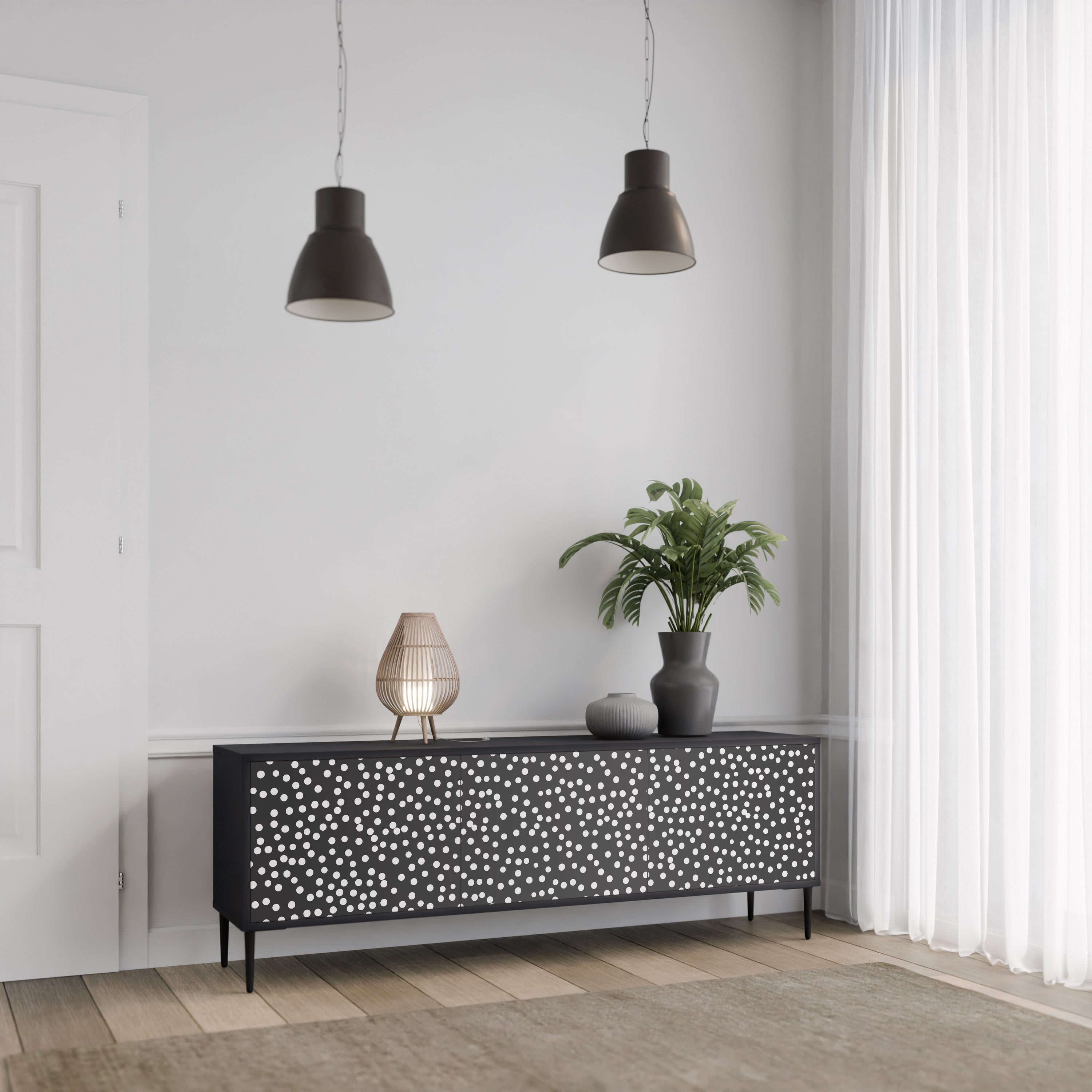 BLINDING LIGHTS 3-Door TV Stand in Black Finish