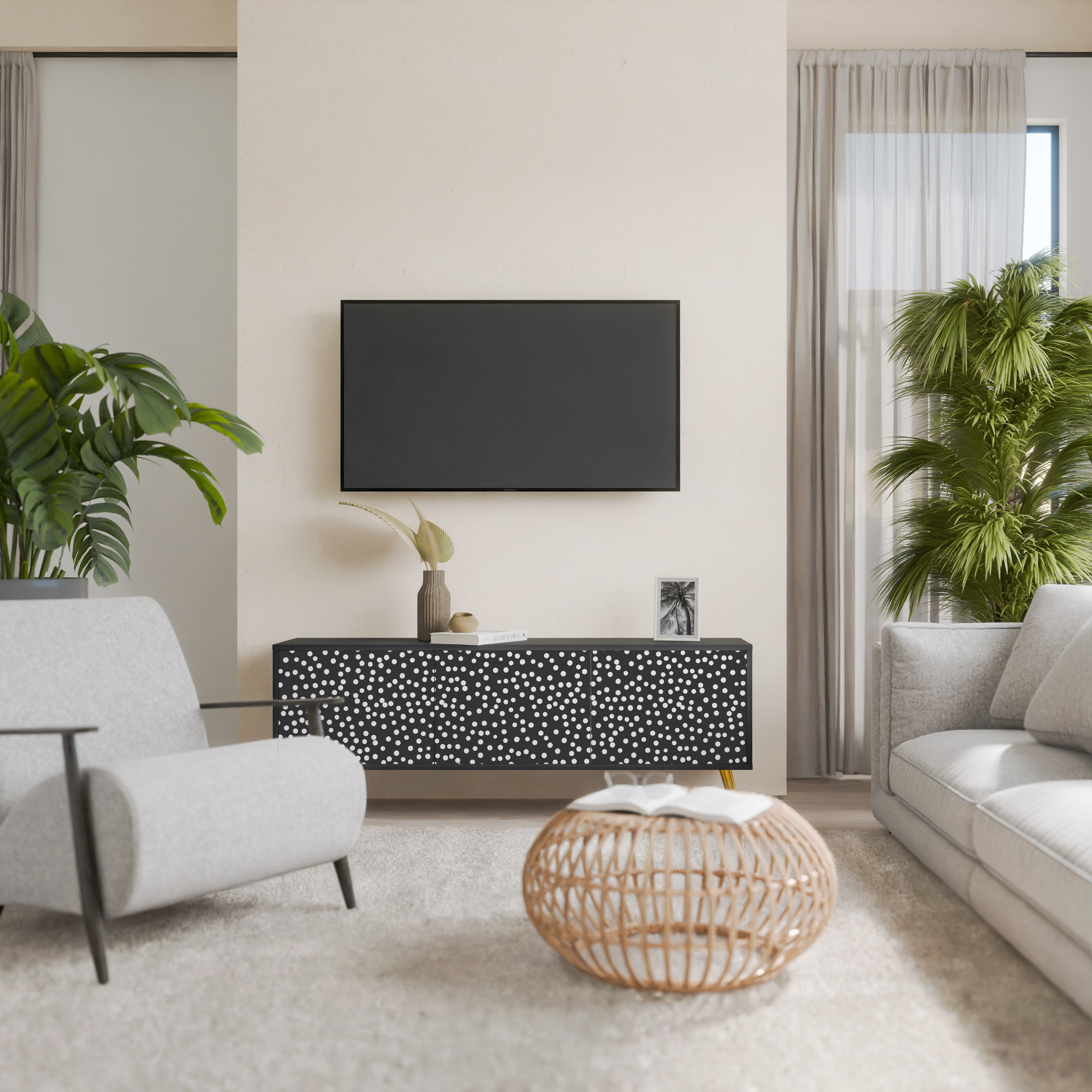 BLINDING LIGHTS 3-Door TV Stand in Black Finish