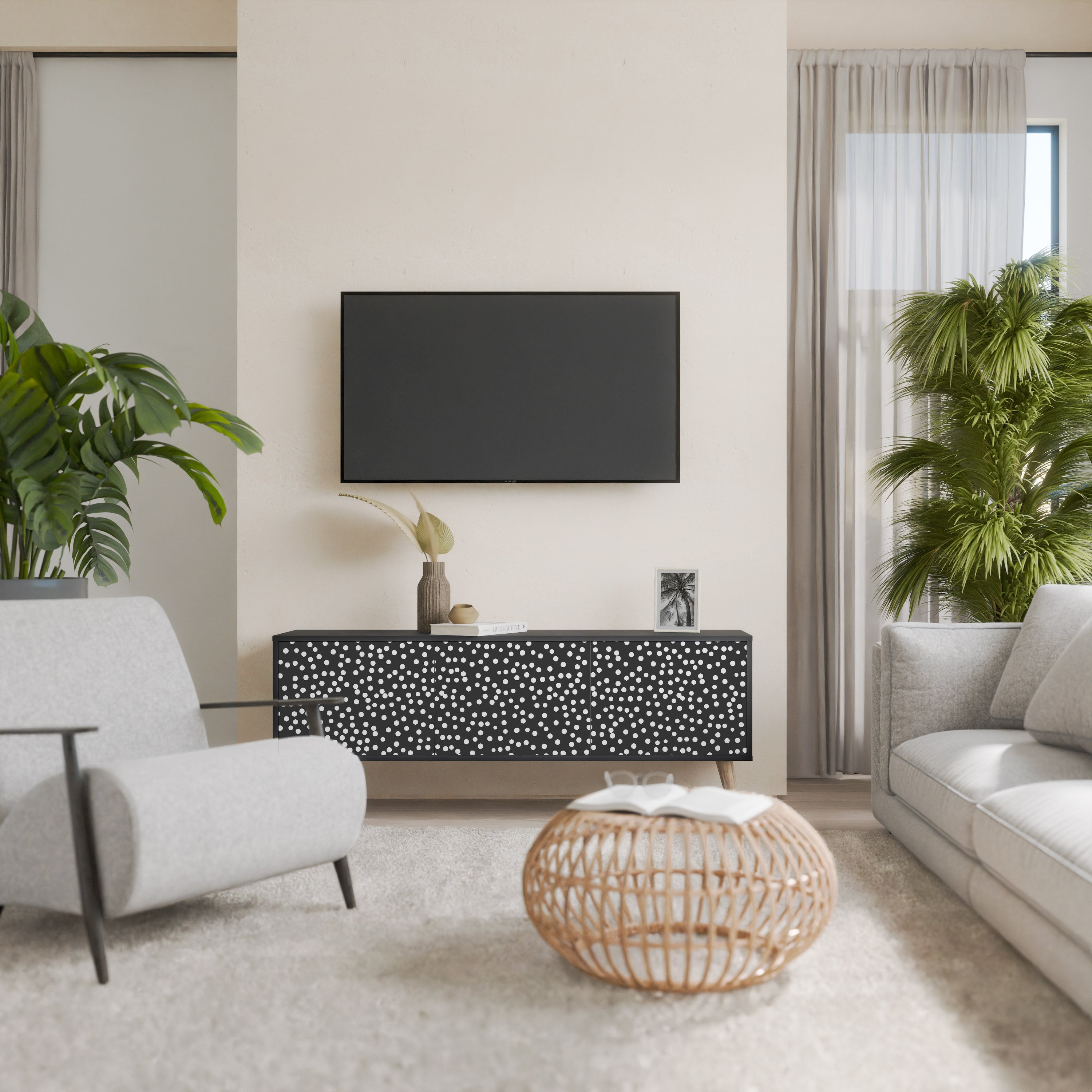 BLINDING LIGHTS 3-Door TV Stand in Black Finish