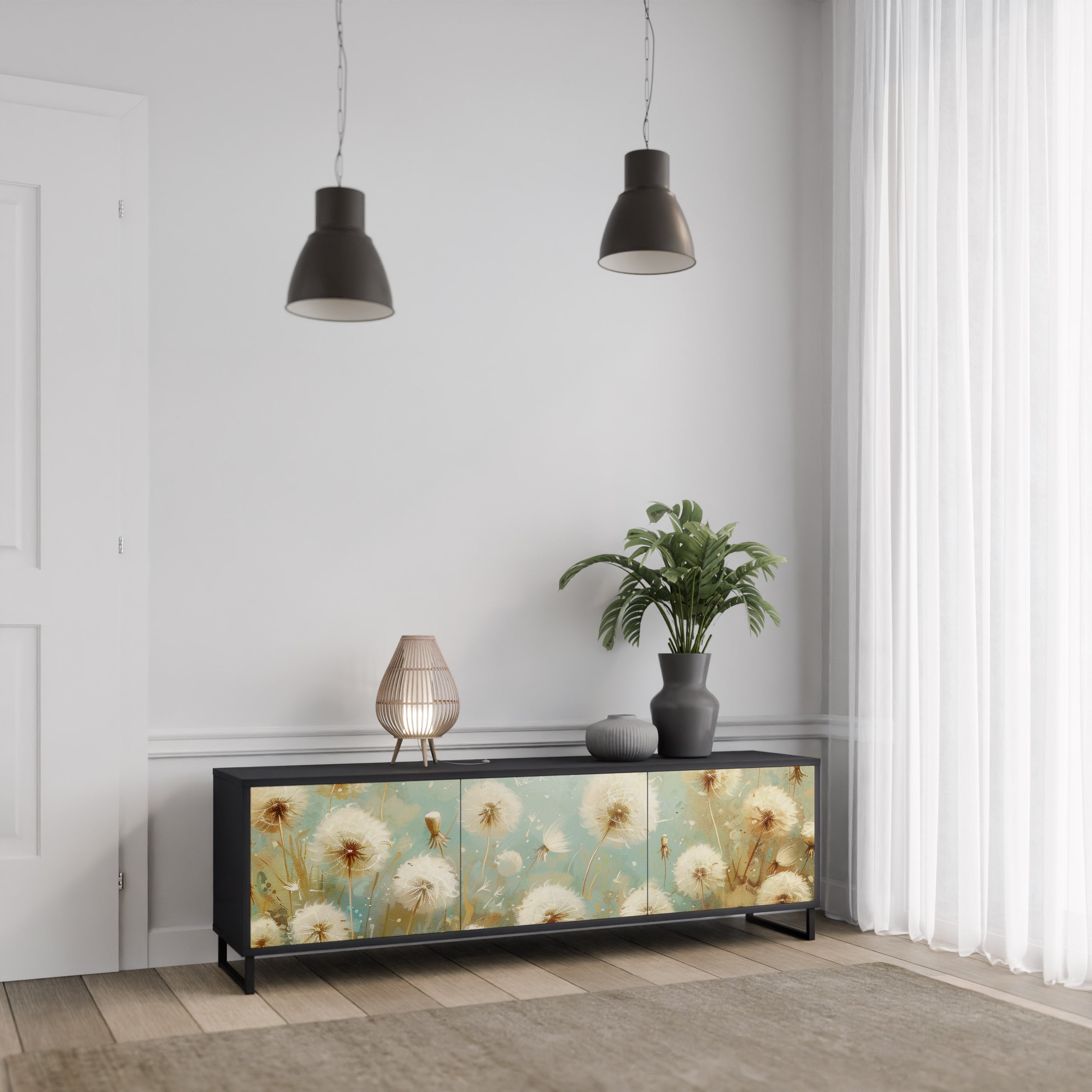 DREAMY MEADOW 3-Door TV Stand in Black Finish