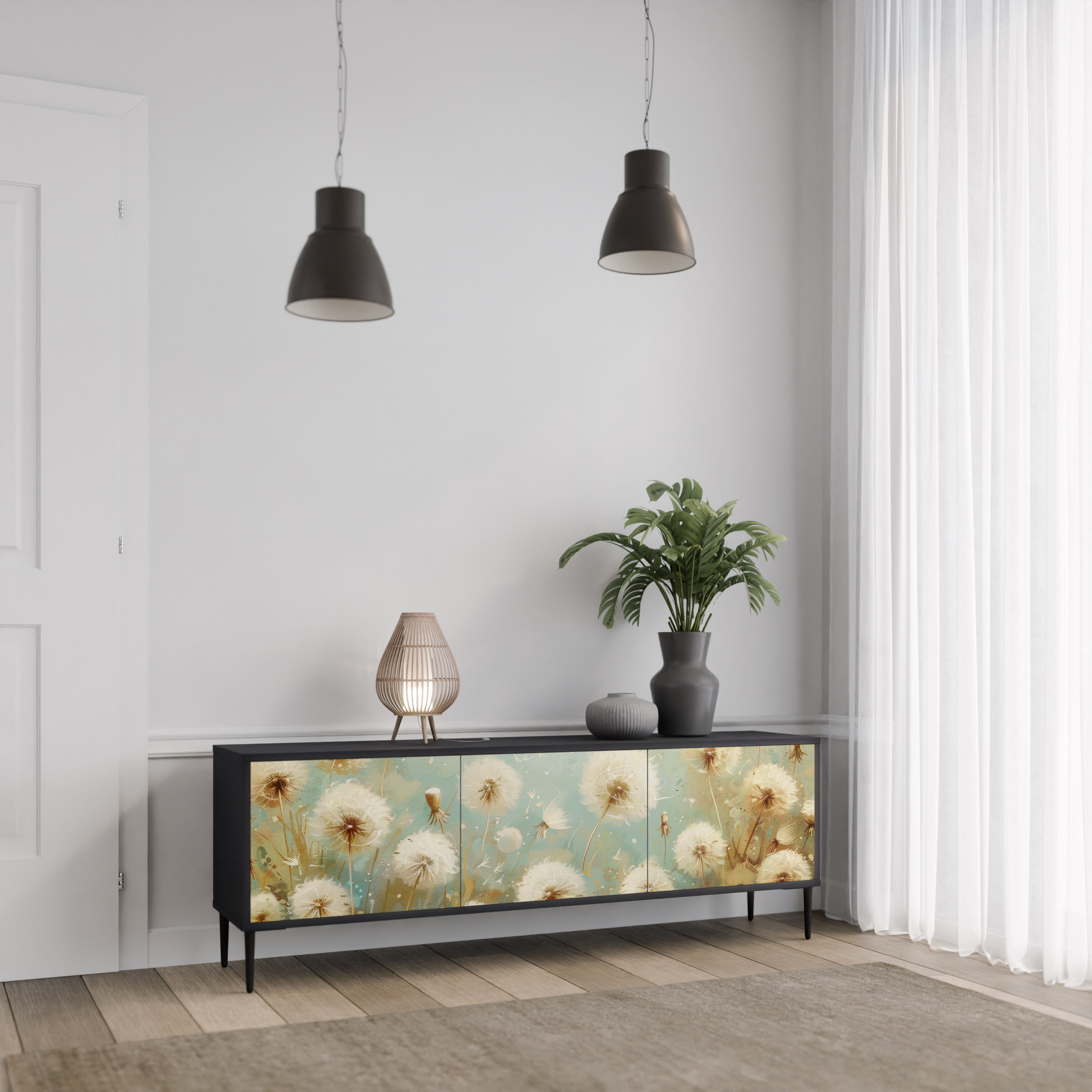 DREAMY MEADOW 3-Door TV Stand in Black Finish