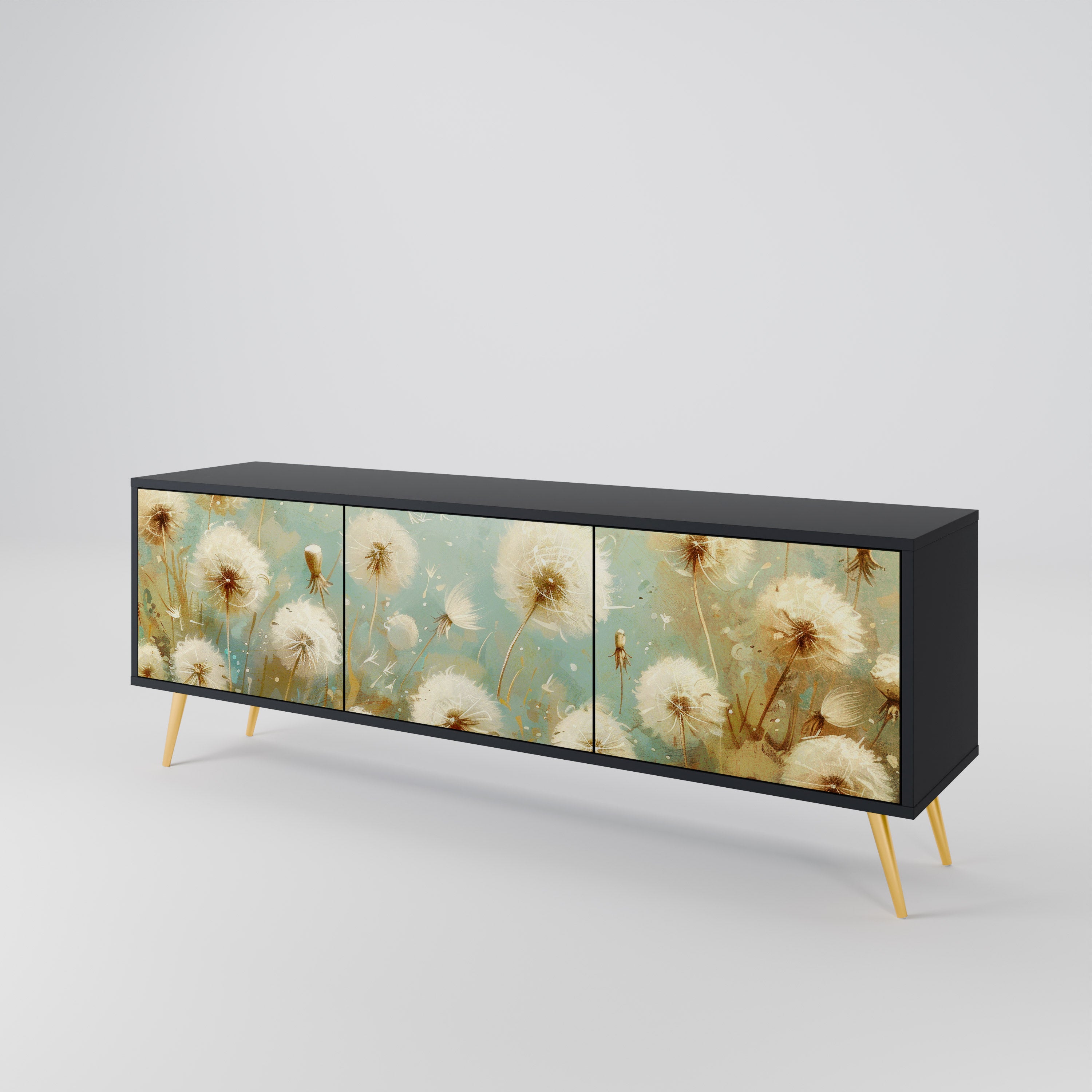 DREAMY MEADOW 3-Door TV Stand in Black Finish