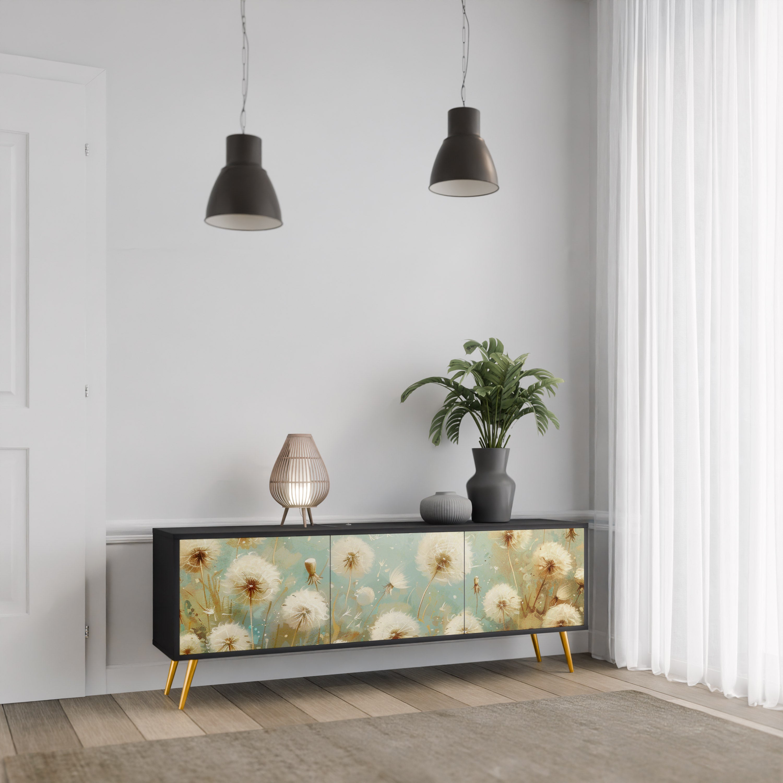 DREAMY MEADOW 3-Door TV Stand in Black Finish