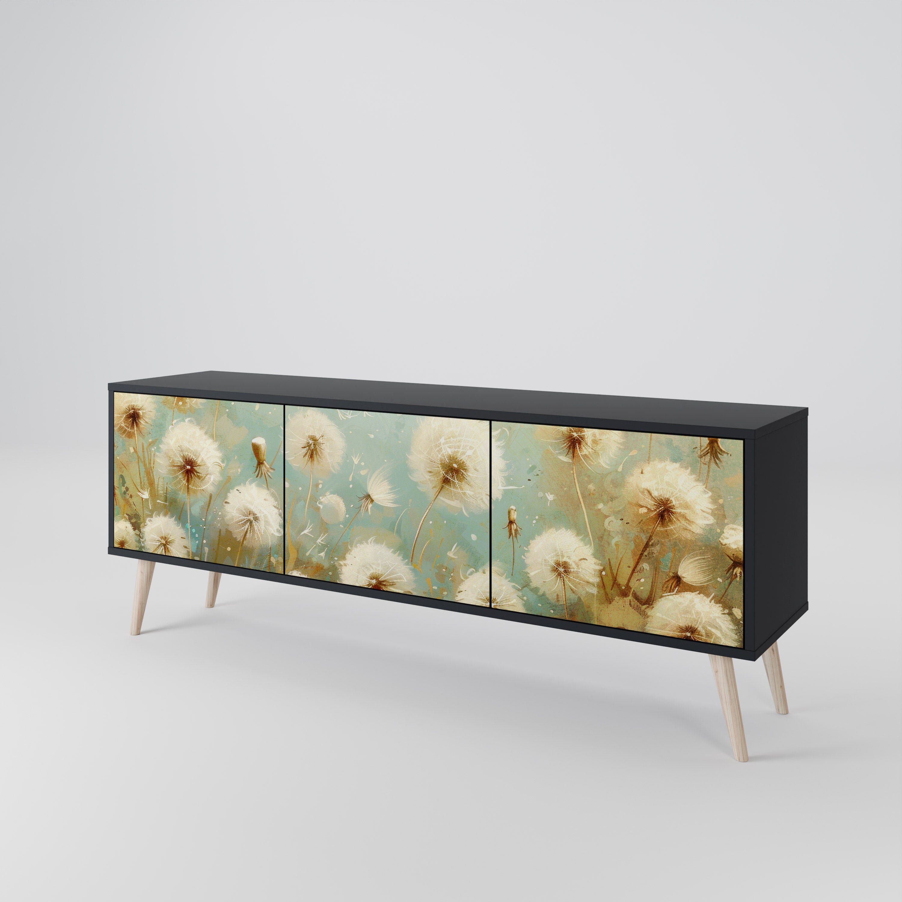 DREAMY MEADOW 3-Door TV Stand in Black Finish