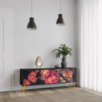 NEVERENDING BLOOM 3-Door TV Stand in Black Finish