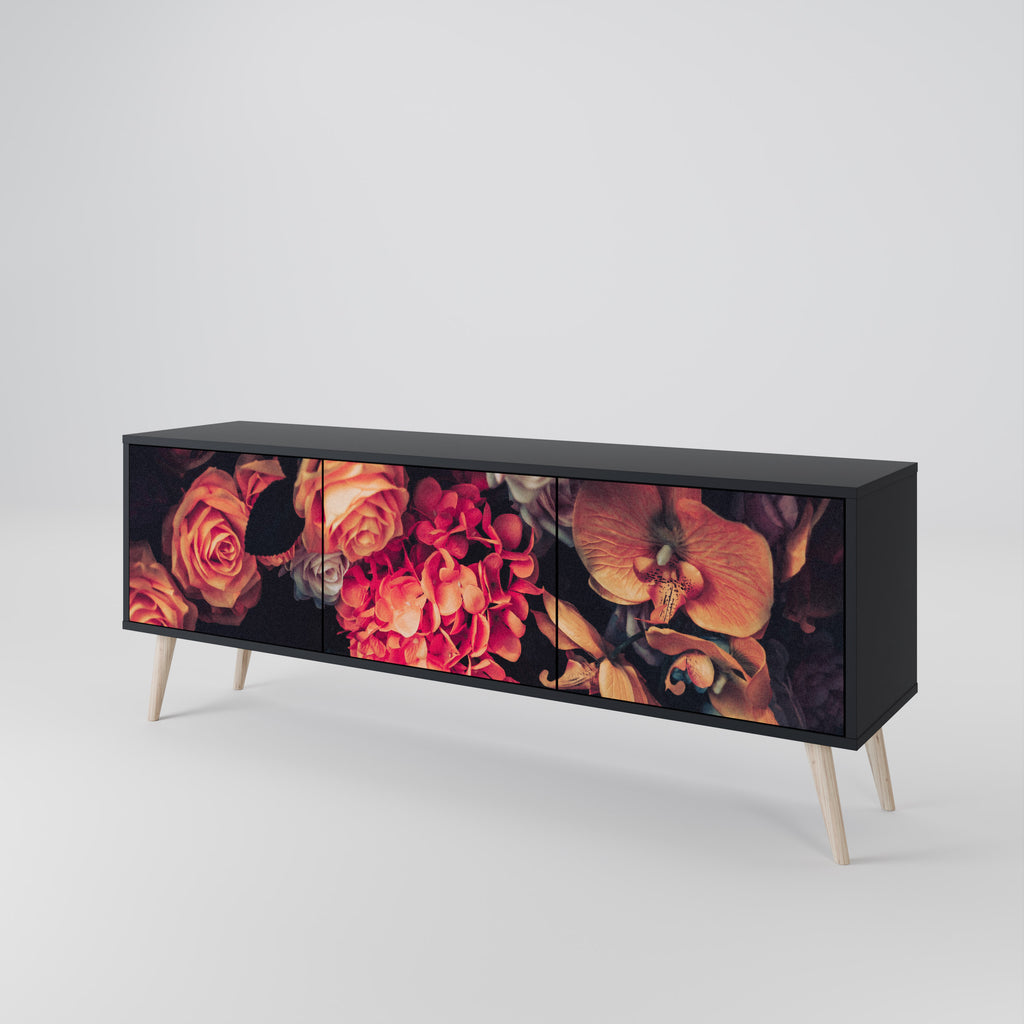 NEVERENDING BLOOM 3-Door TV Stand in Black Finish