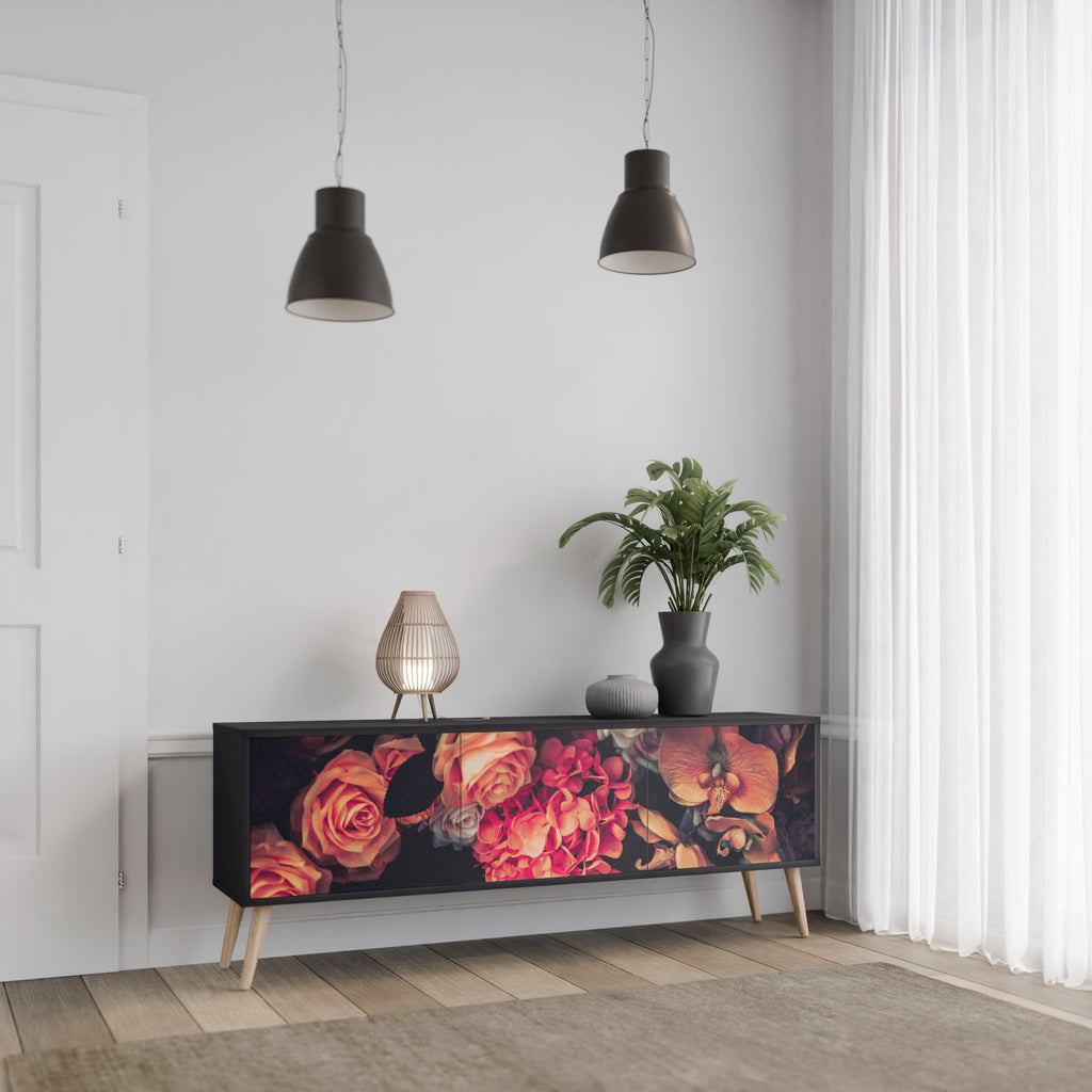 NEVERENDING BLOOM 3-Door TV Stand in Black Finish