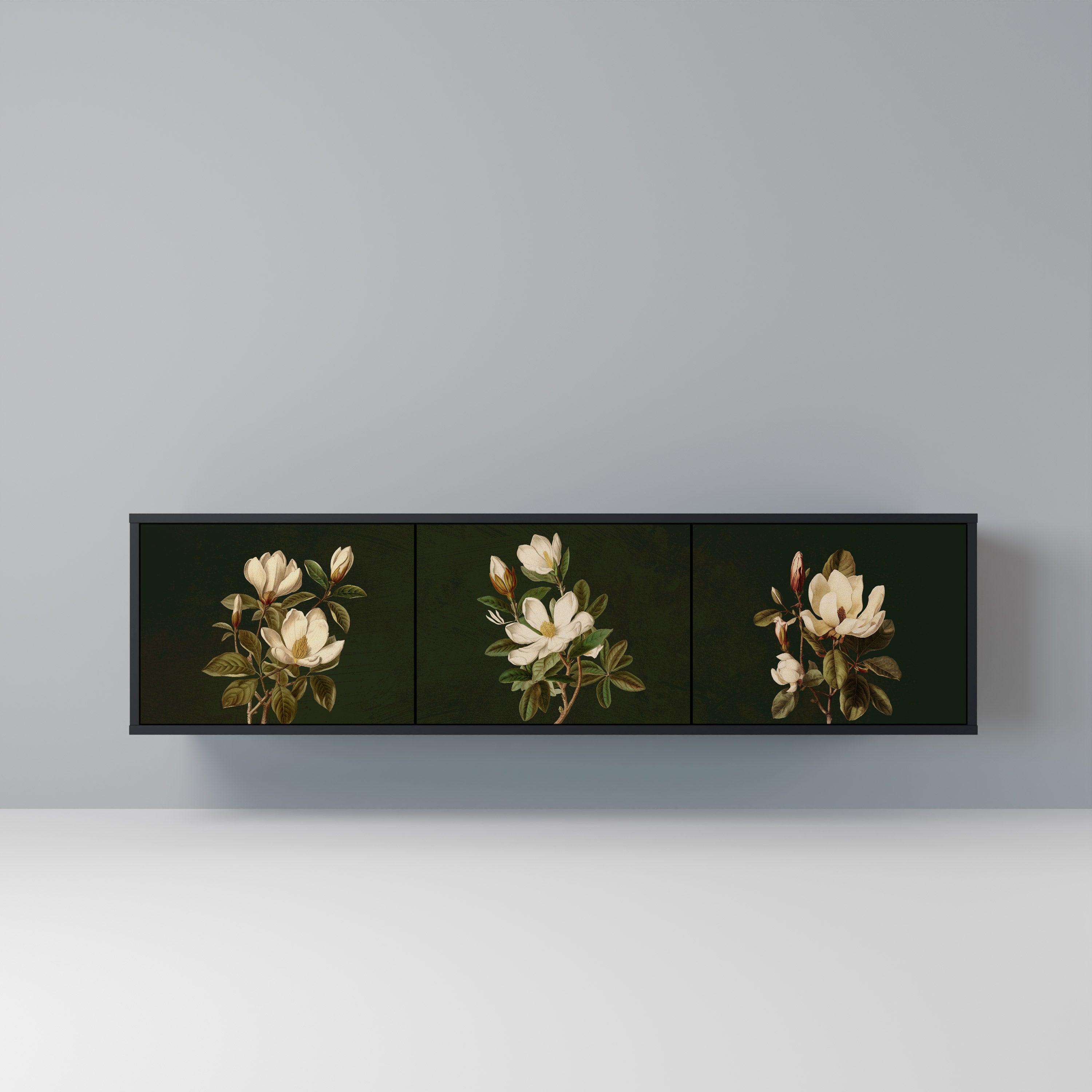 FLORAL NOIR 3-Door TV Stand in Black Finish