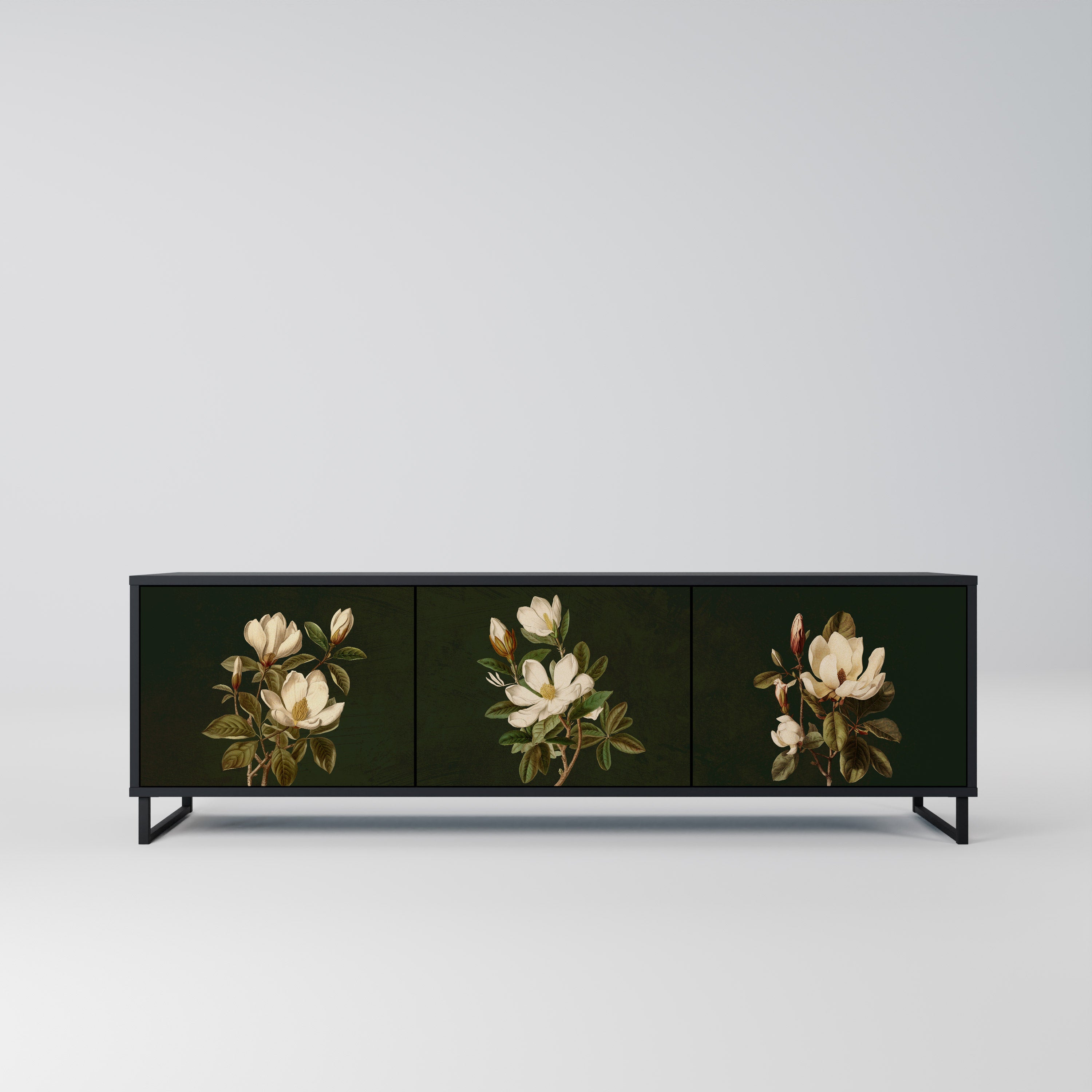 FLORAL NOIR 3-Door TV Stand in Black Finish