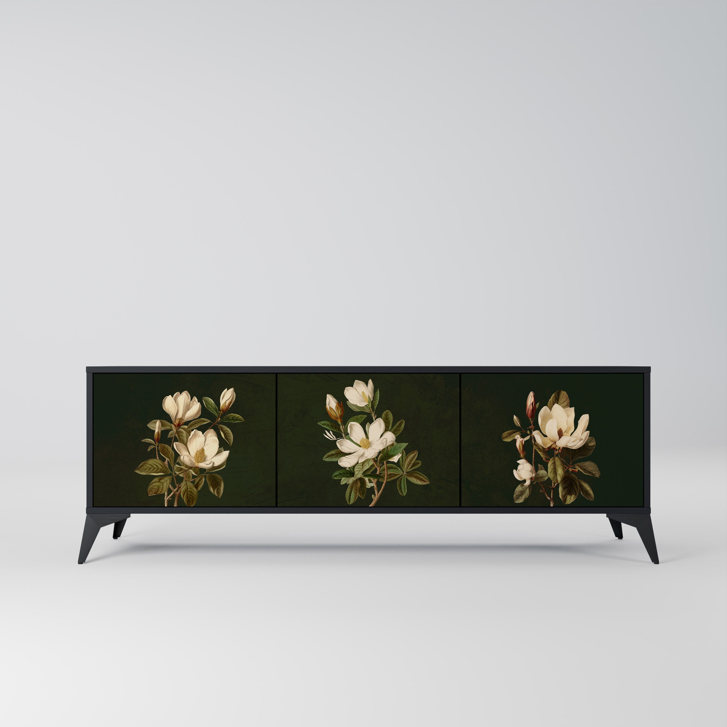 FLORAL NOIR 3-Door TV Stand in Black Finish