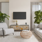 MORNING GLADE 3-Door TV Stand in Black Finish