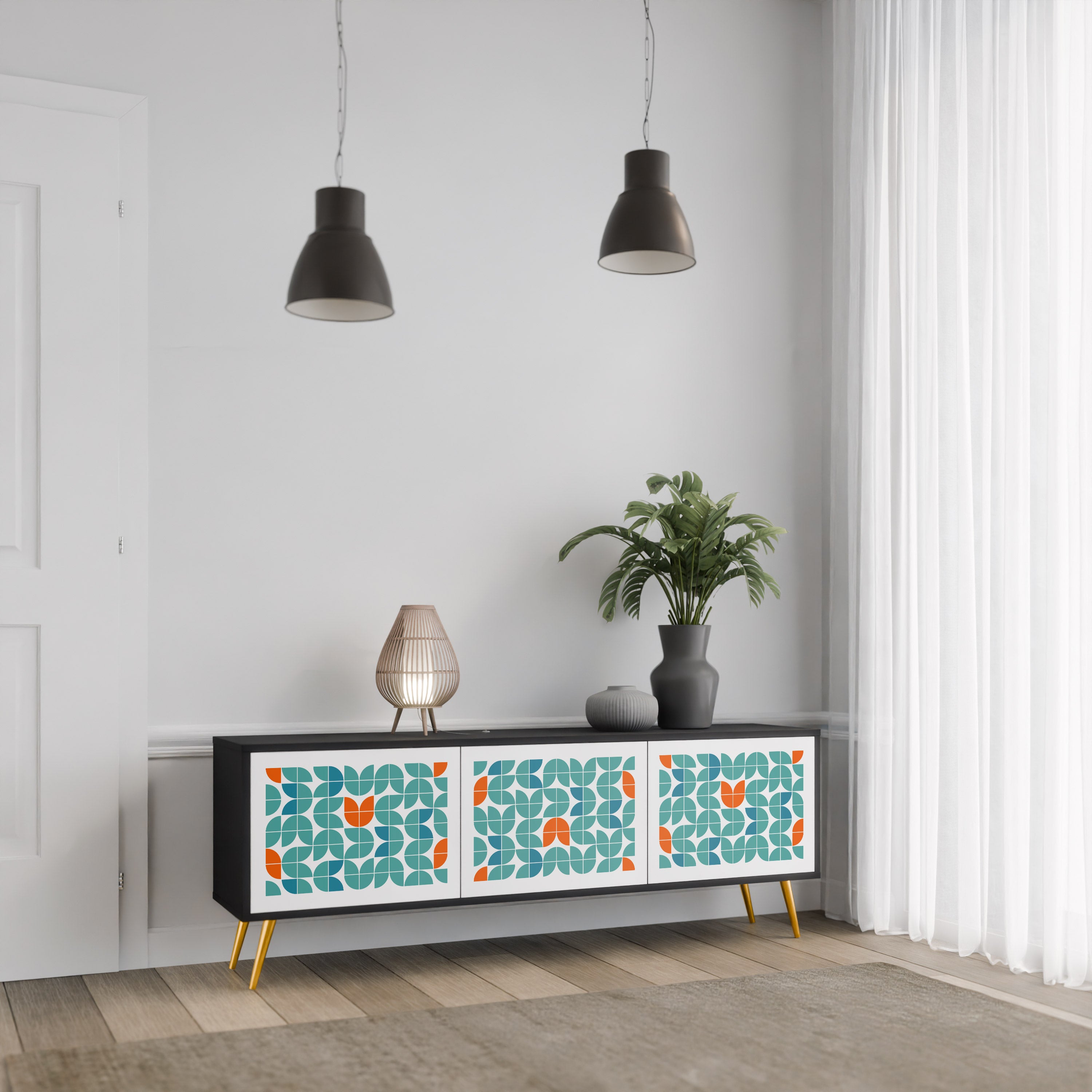 BE THE CHANGE 3-Door TV Stand in Black Finish