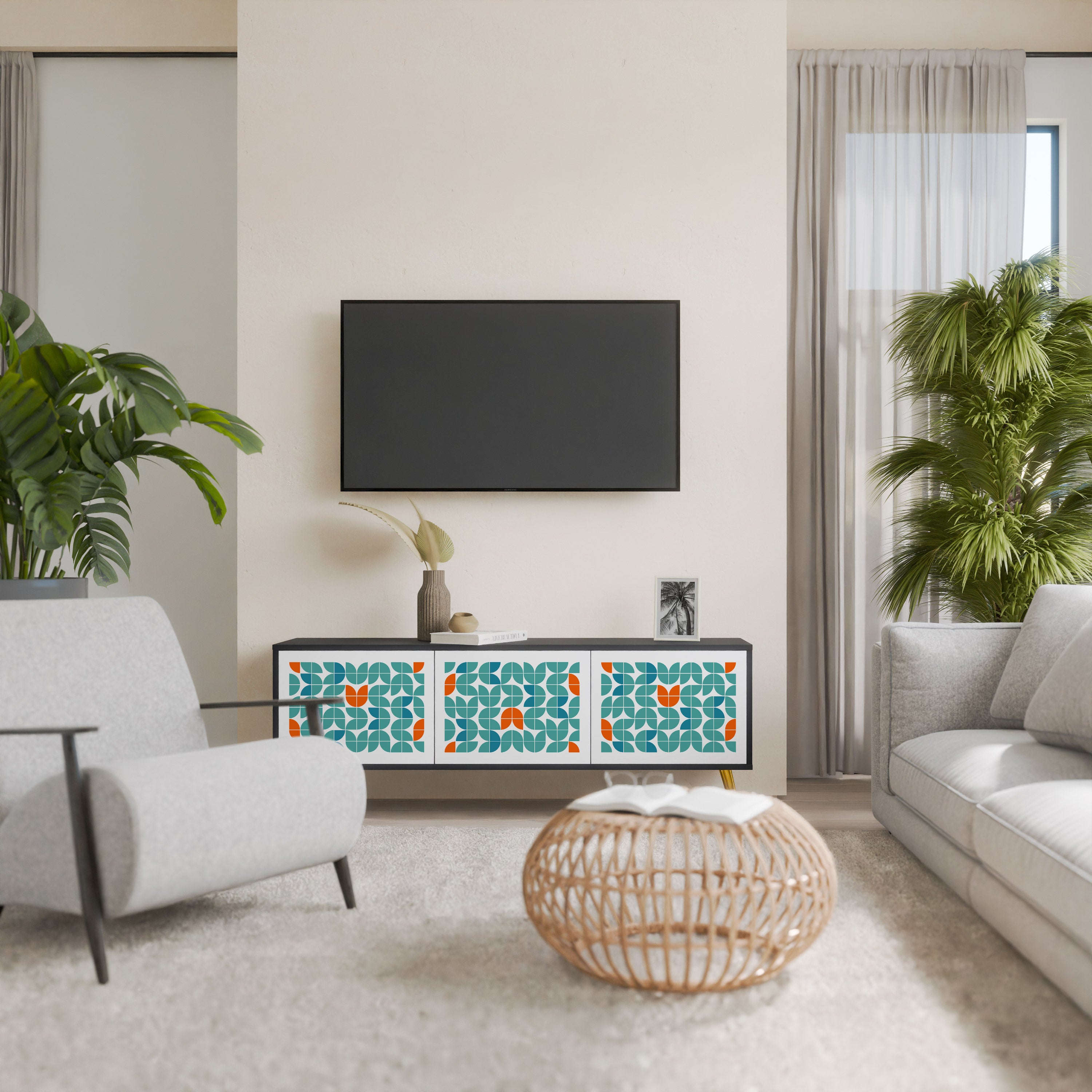 BE THE CHANGE 3-Door TV Stand in Black Finish