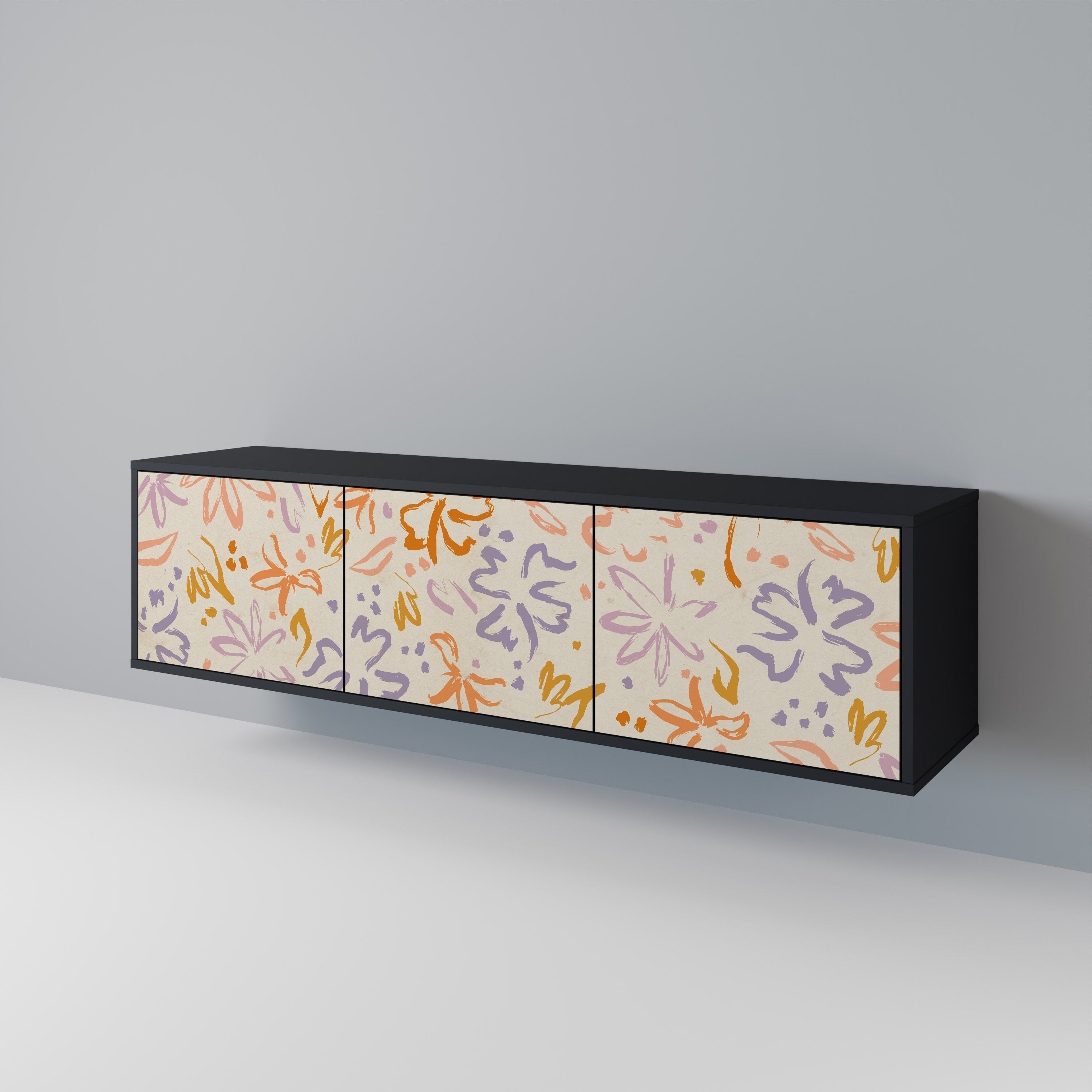 SPRING WHIMSY 3-Door TV Stand in Black Finish