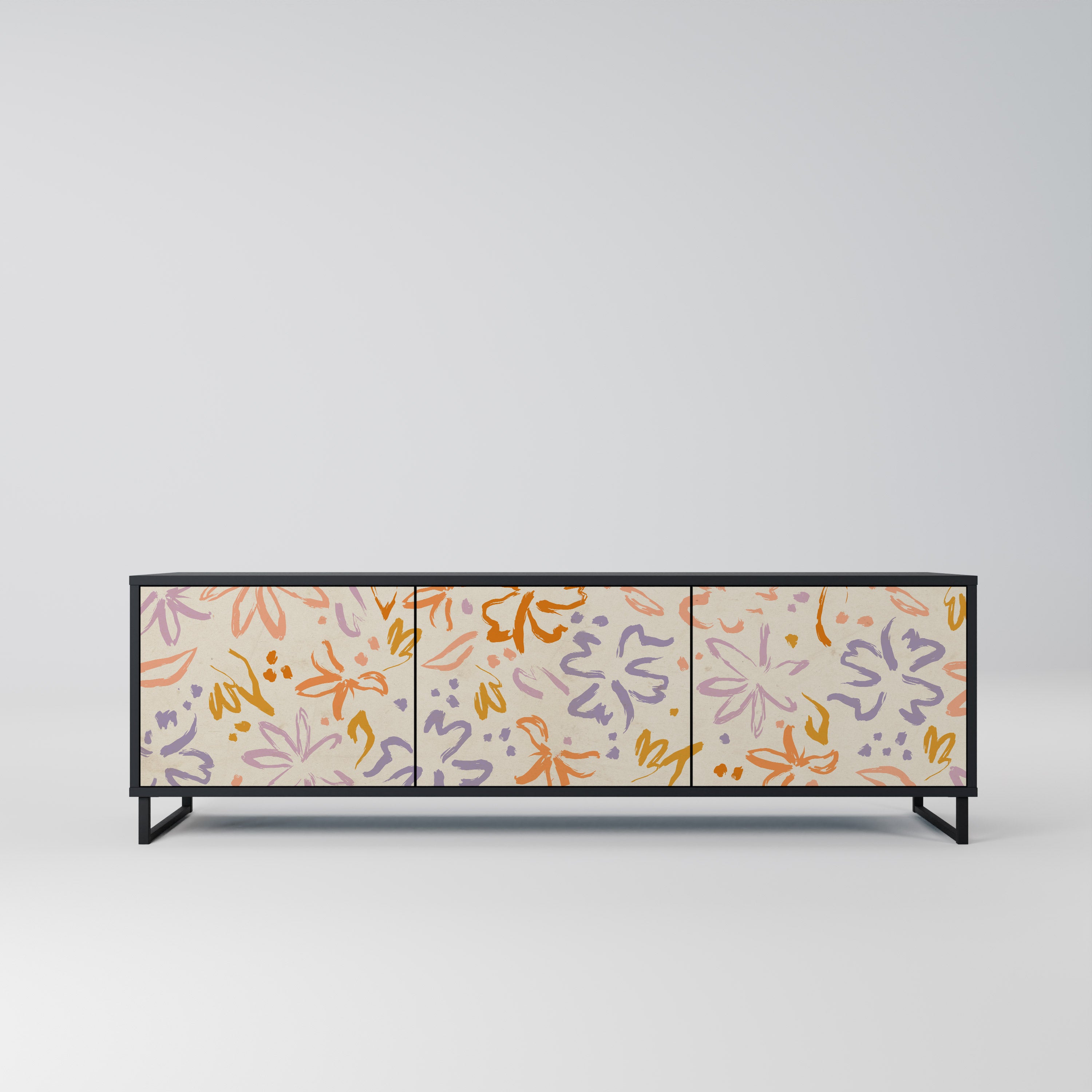 SPRING WHIMSY 3-Door TV Stand in Black Finish